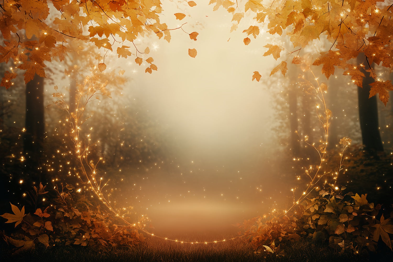 Herbst-Naturkulisse Goldene Blätter Funkelnder Kreis Herbst Fotohintergrund CSH58-227
