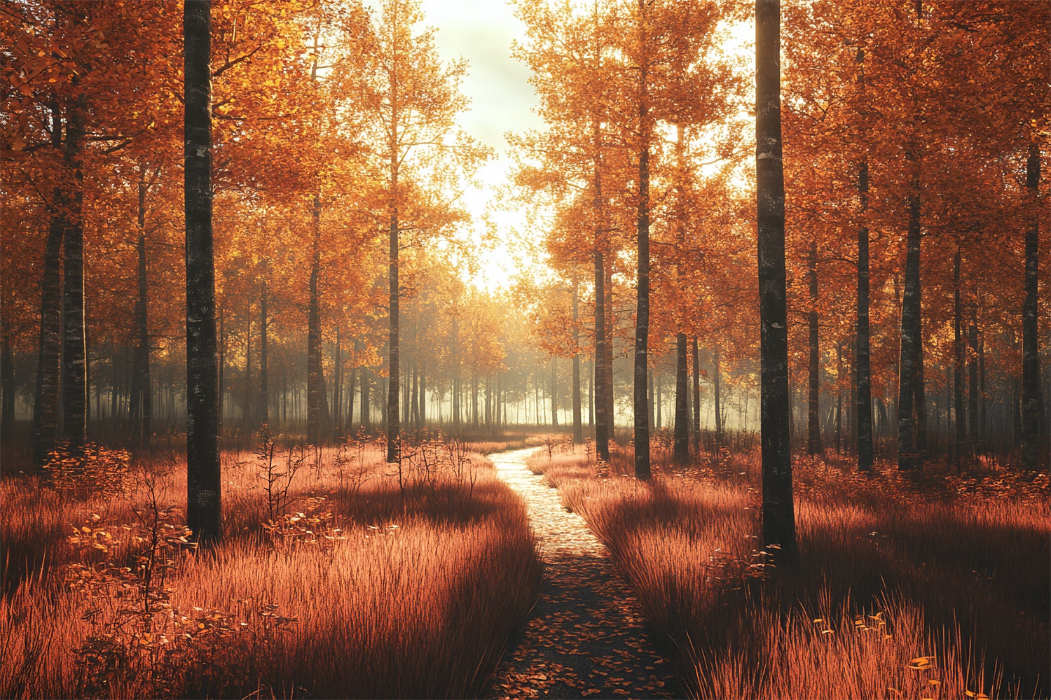Herbst-Naturkulisse Sonniger Weg Goldener Wald Herbst Fotohintergrund CSH58-229