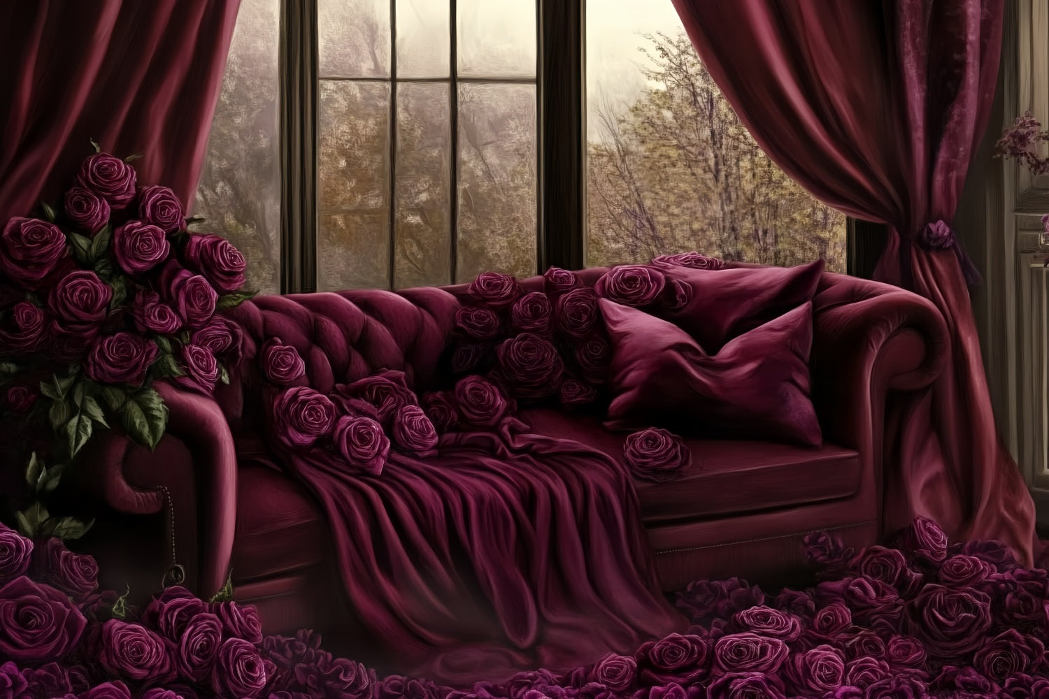 Boudoir Sexy Hintergrund Burgunderrote Rosen Samtsofa Boudoir Fotohintergrund CSH58-247