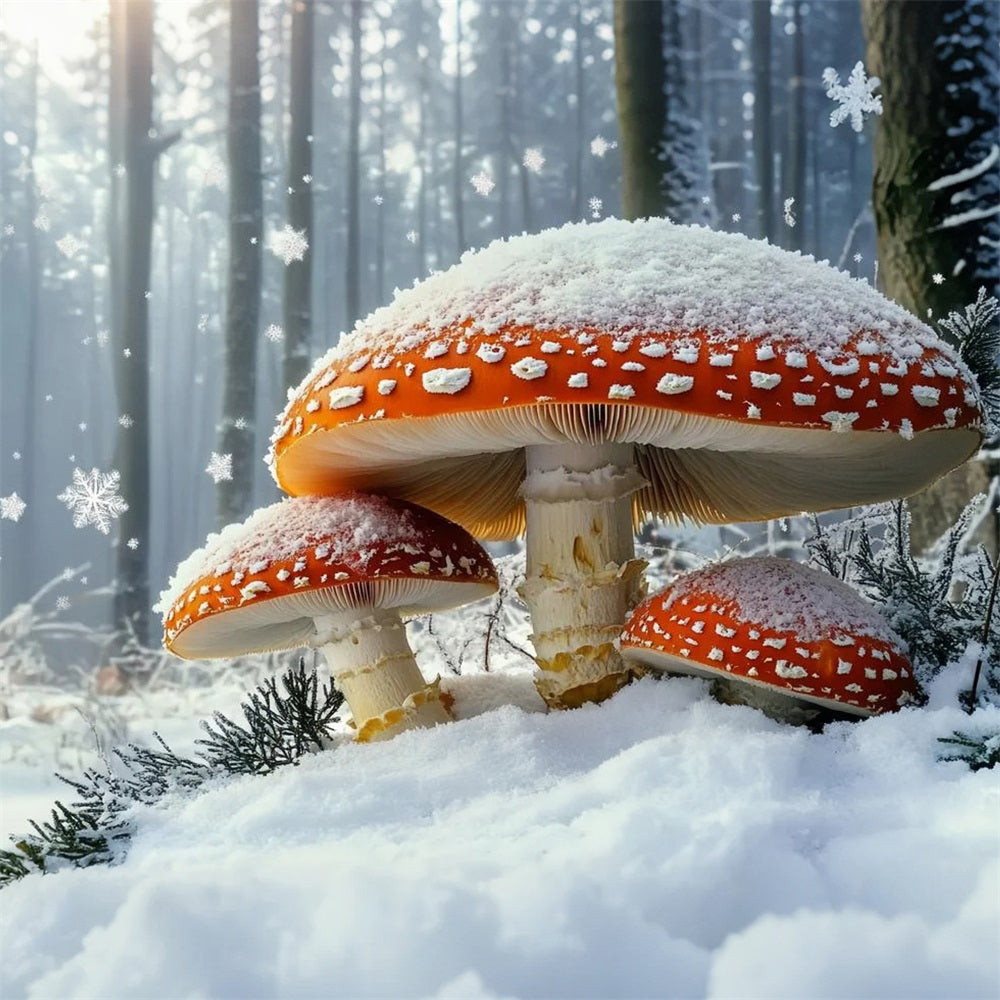 Natur Fotohintergrund Winter Märchen Schneefall Riesiger roter Pilz Winter Fotokulissen CSH58-43