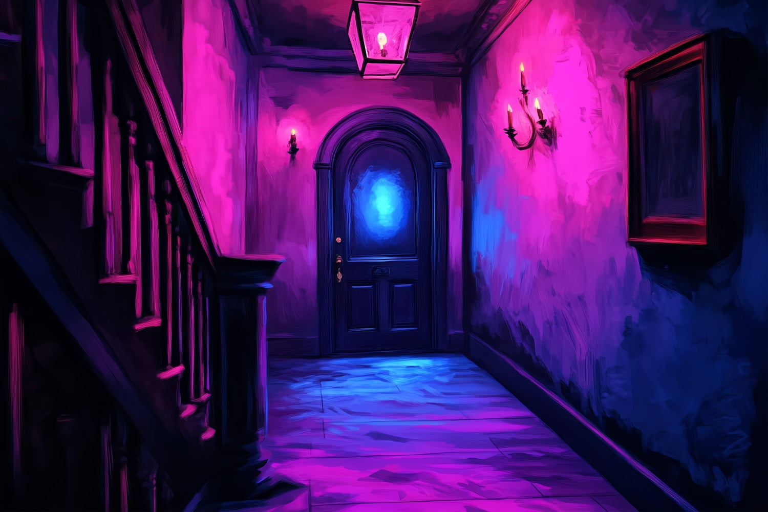 Spooky Backdrop Neon Haunted Corridor Glow Halloween Studio Hintergrund CSH58-53