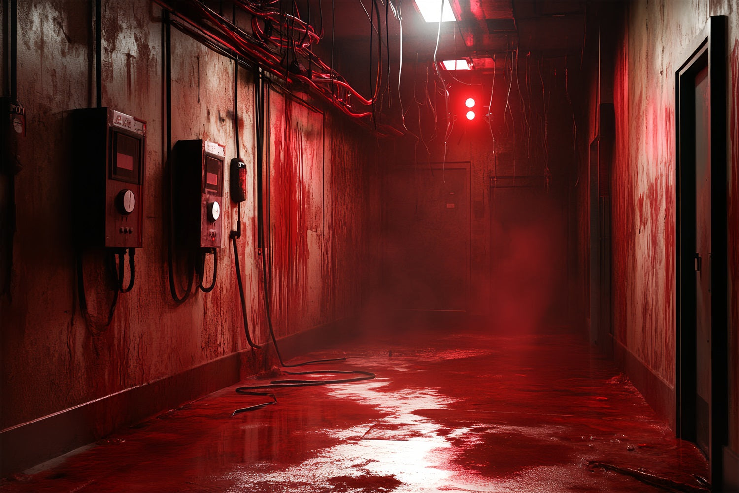 Spooky Backdrop Industrielle blutige rote Korridor Halloween Backdrop Ideen CSH58-54