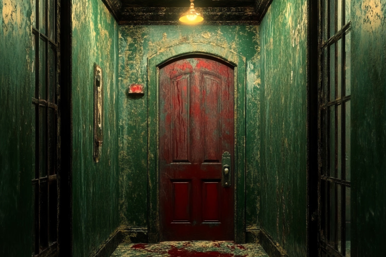 Spooky Backdrop Distressed Grün Blutige Tür Halloween Fotohintergrund CSH58-56