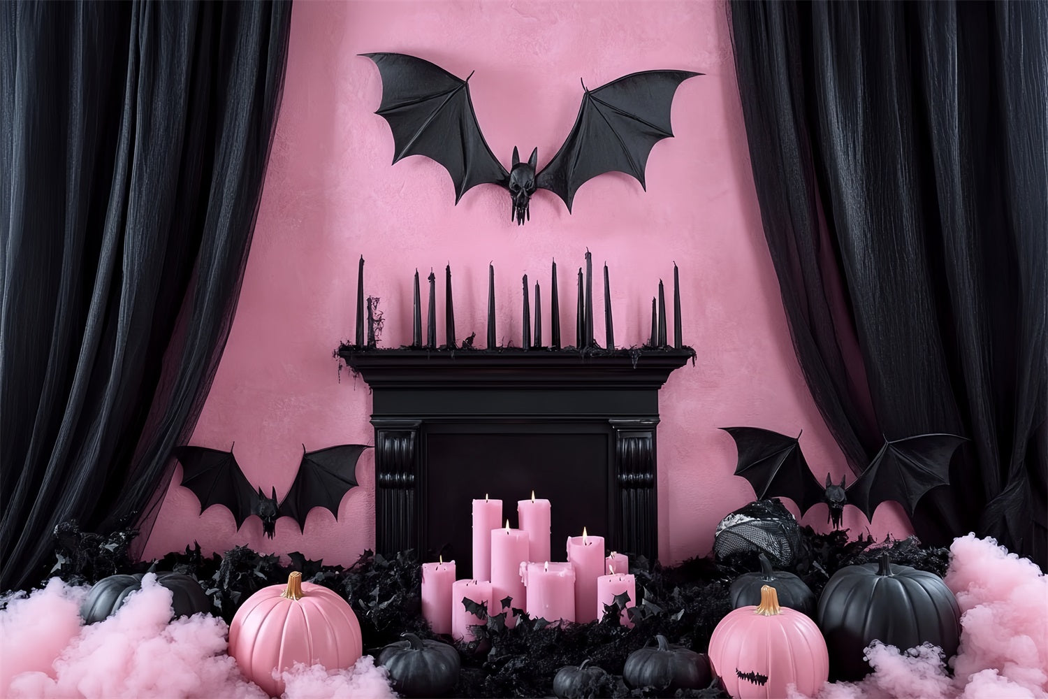 Kaminkulisse Rosa Gothic Fledermaus Mantel Halloween Kulissen CSH58-61