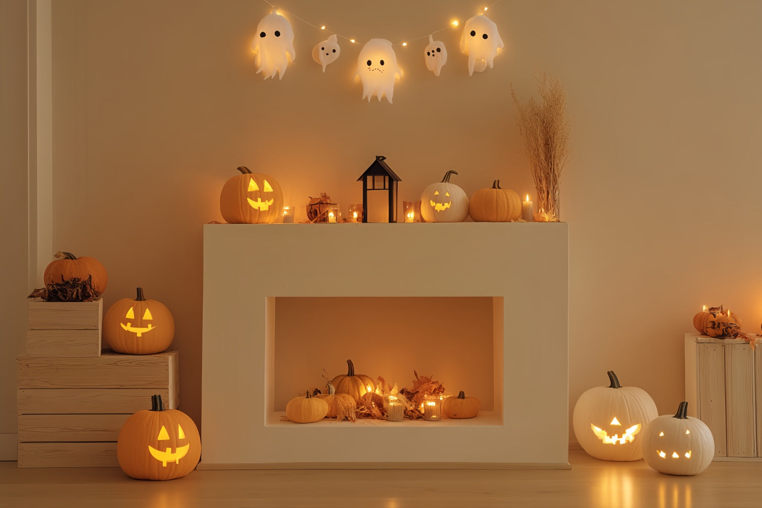 Kaminkulisse Lächelnder Kürbis Geist Mantel Halloween Fotokulisse CSH58-63