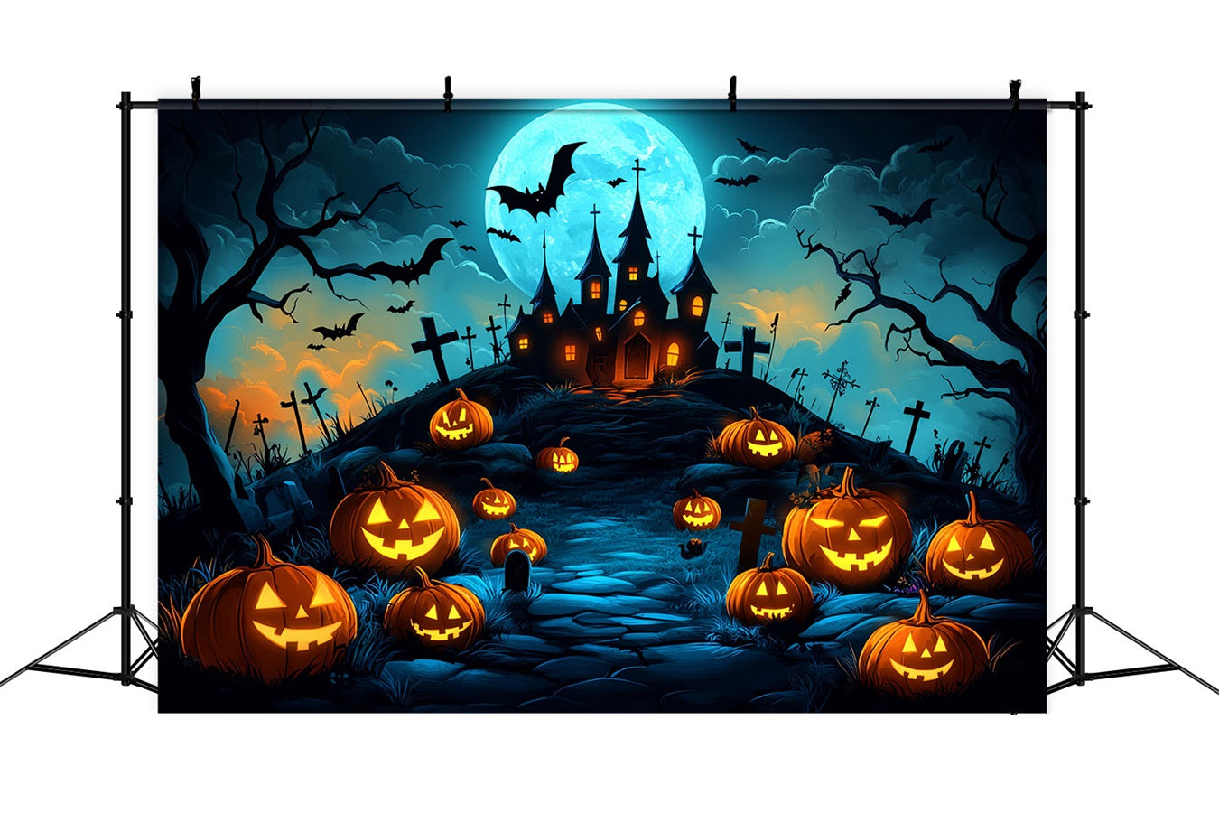 MondFotohintergrund Kürbishügel Spukschloss Halloween Backdrop Ideen CSH58-70