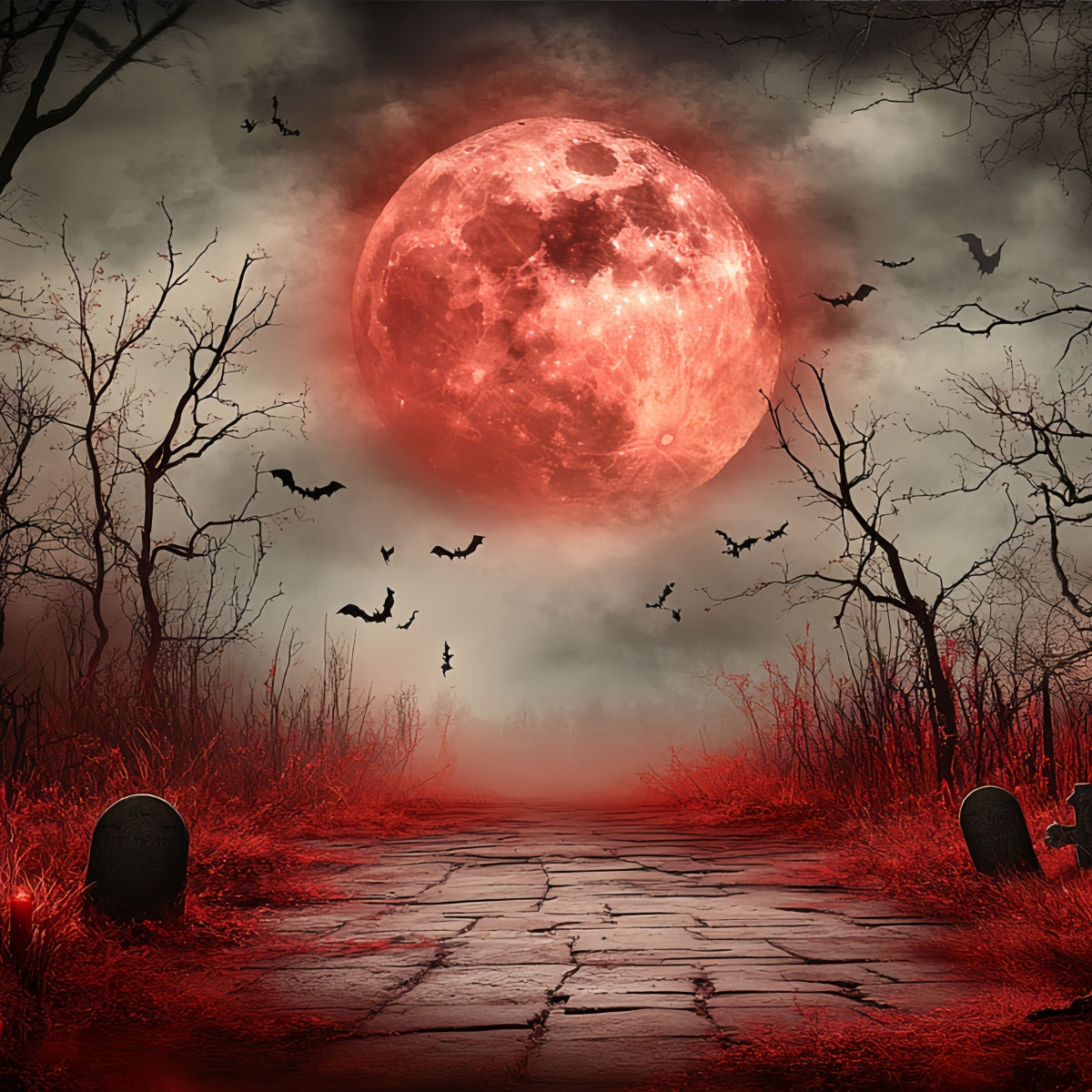 Mond-Fotohintergrund Blutmond Geisterfriedhof Halloween-Fotohintergrund CSH58-73