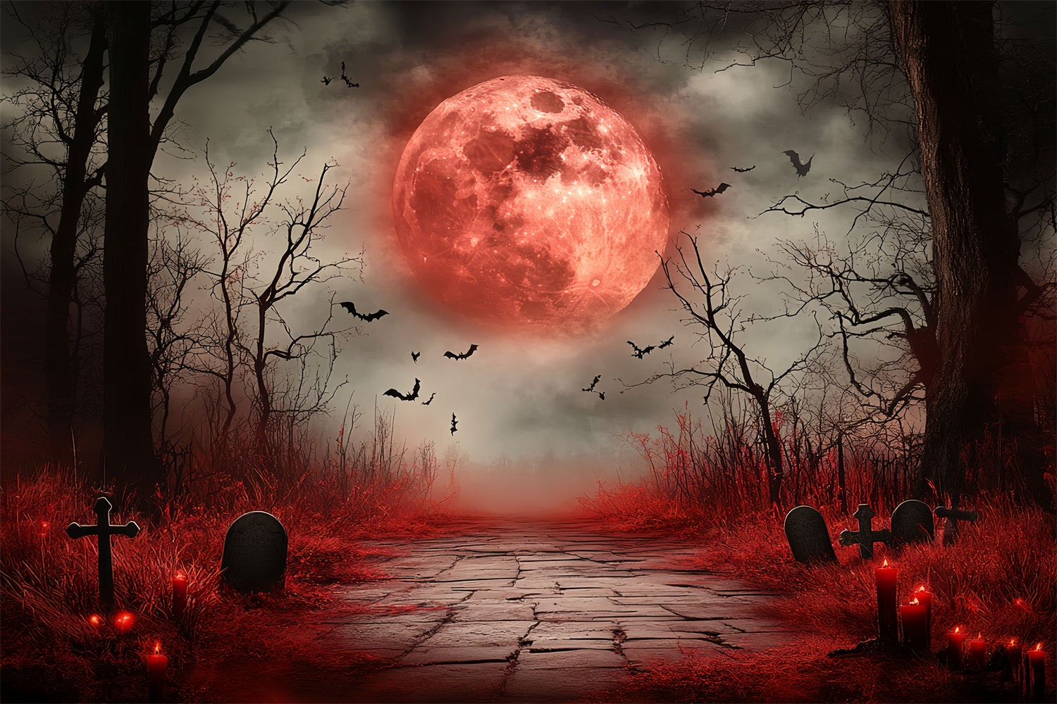 Mond-Fotohintergrund Blutmond Geisterfriedhof Halloween-Fotohintergrund CSH58-73