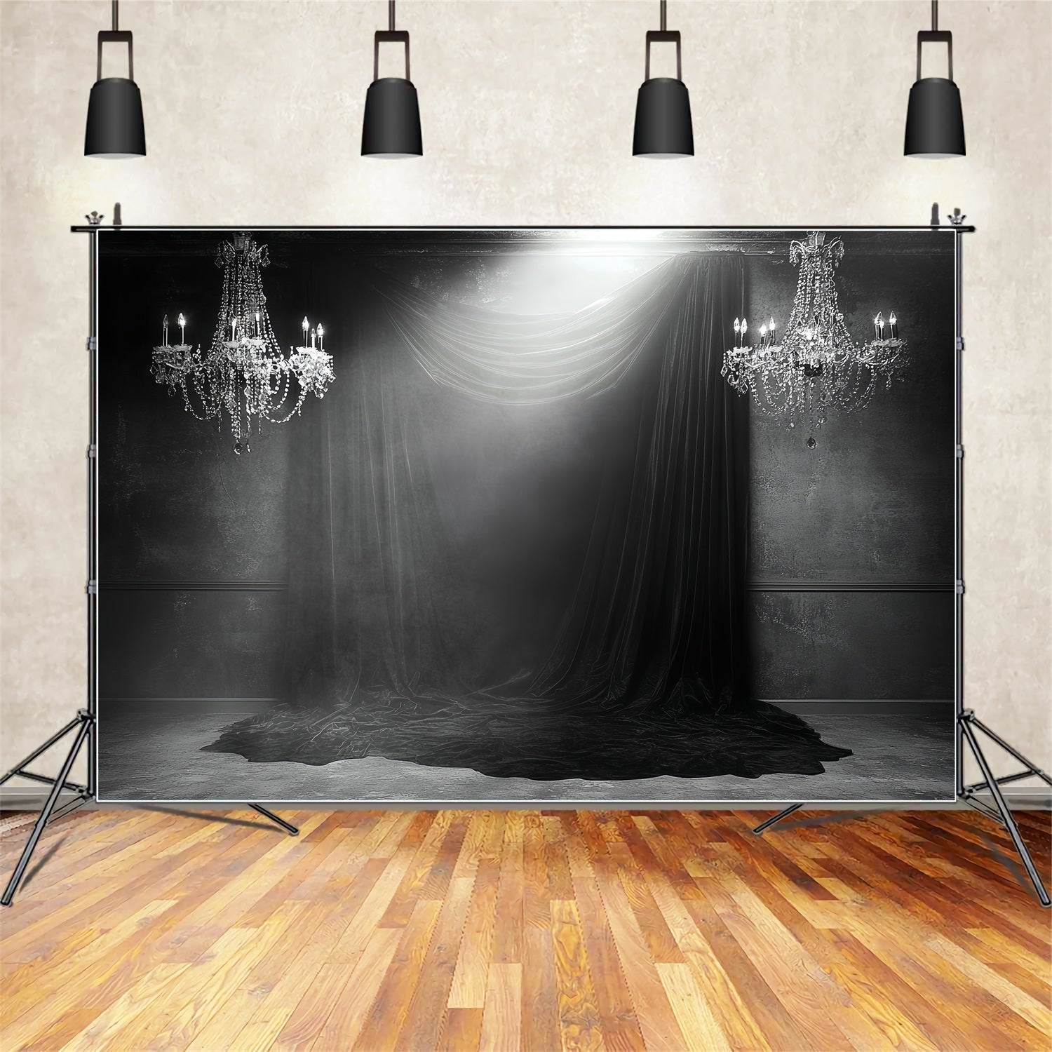 Dunkler Fotohintergrund Dunkler Samt Kronleuchter Drapierungen Halloween Fotokulisse CSH58-76