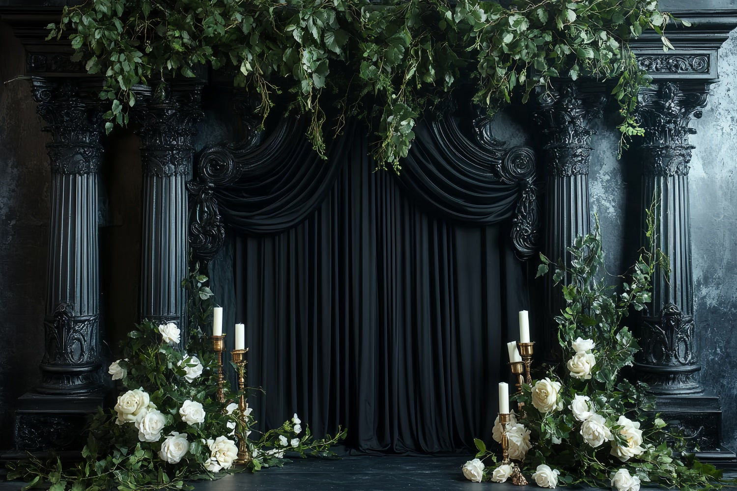 Dunkle Kulisse Schwarze Säulenrosen Kerzen Halloween Fotohintergrund für Fotos CSH58-77