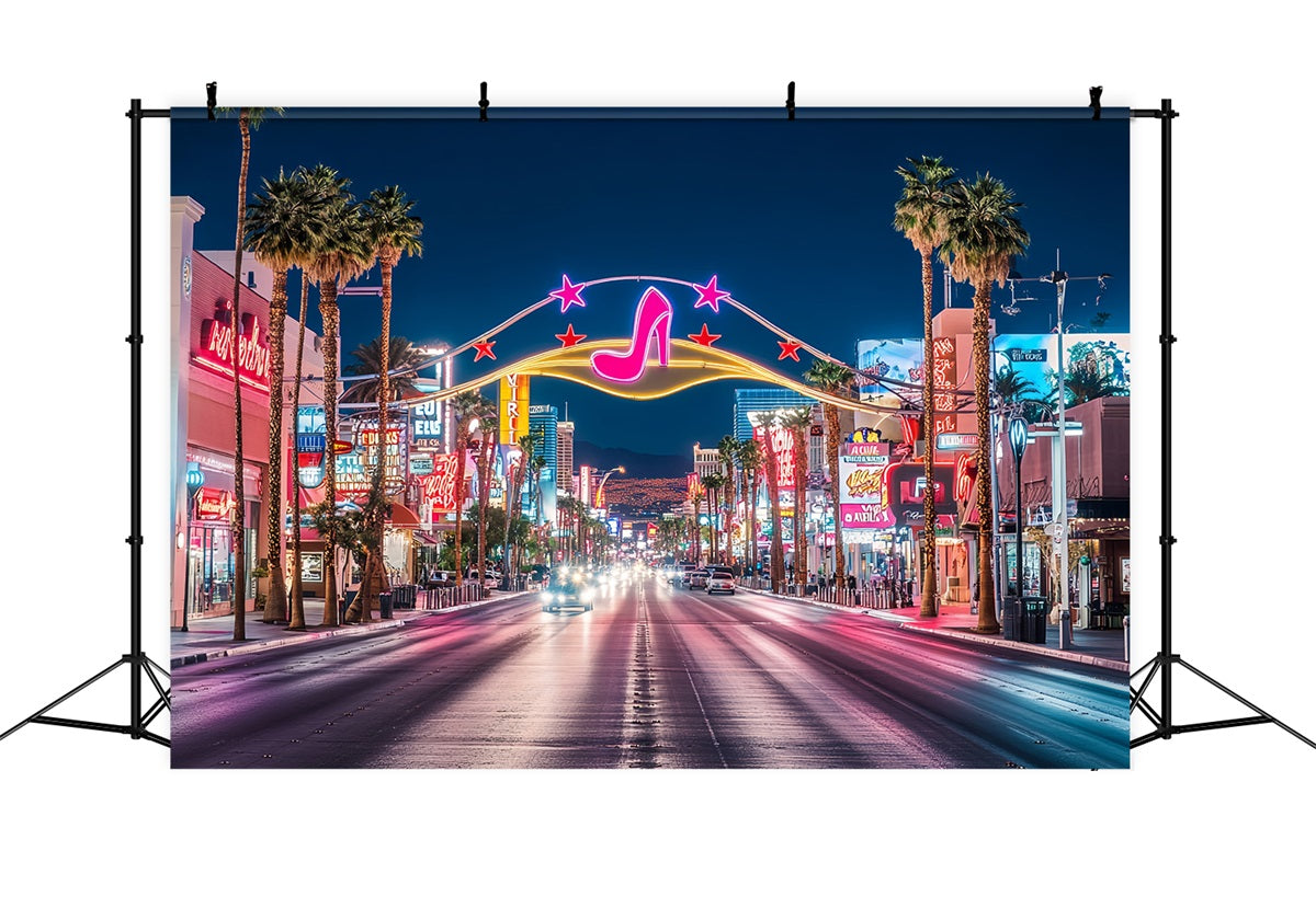 Las Vegas Backdrop Rosa Disco High Heels Neon Street Las Vegas FotoFotohintergrund CSH58-8