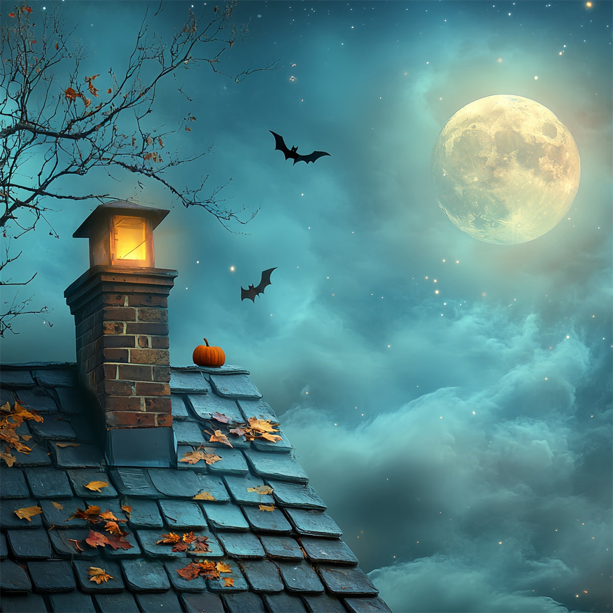 Nachthimmel Backdrop Kürbis Dach Sternenhimmel Mond Halloween Studio Hintergrund CSH58-82