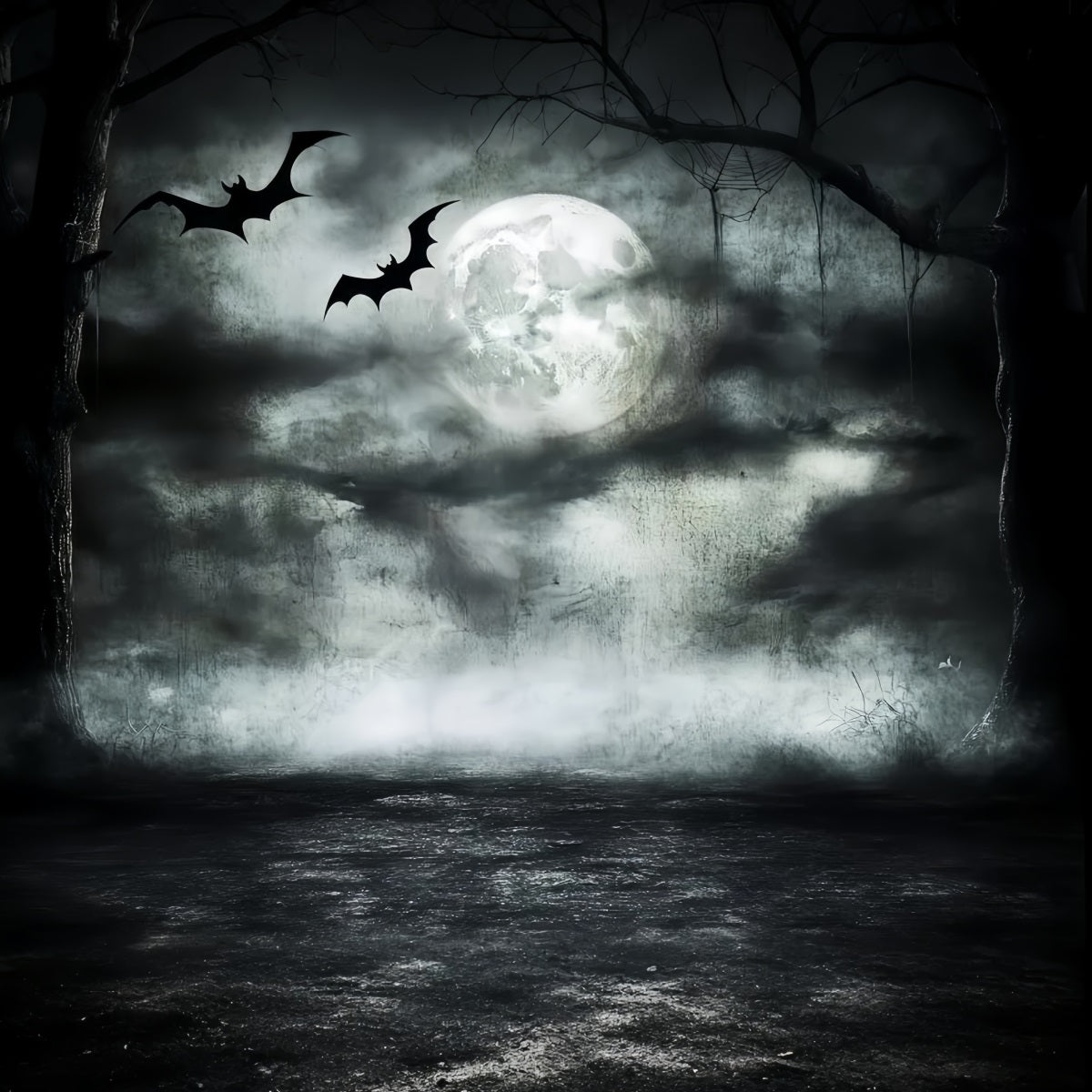 Nachthimmel-Fotohintergrund mondbeschienene Fledermäuse Gespensterwald Halloween-Fotohintergrund CSH58-85
