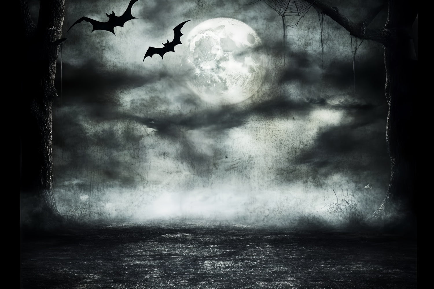 Nachthimmel-Fotohintergrund mondbeschienene Fledermäuse Gespensterwald Halloween-Fotohintergrund CSH58-85