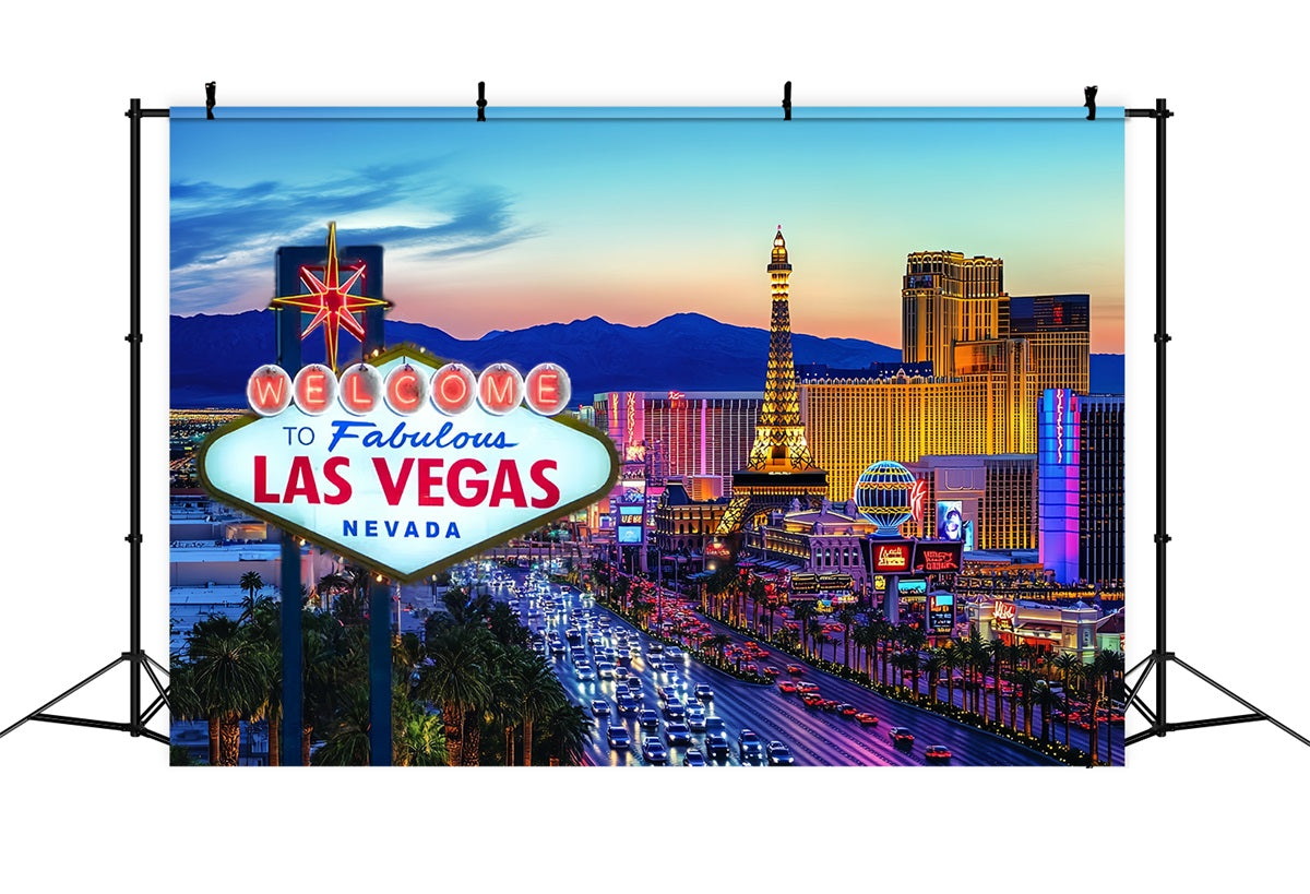 Las Vegas Backdrop Evening Sunset Paris Hotel Welcome to Fabulous Las Vegas Sign CSH58-9
