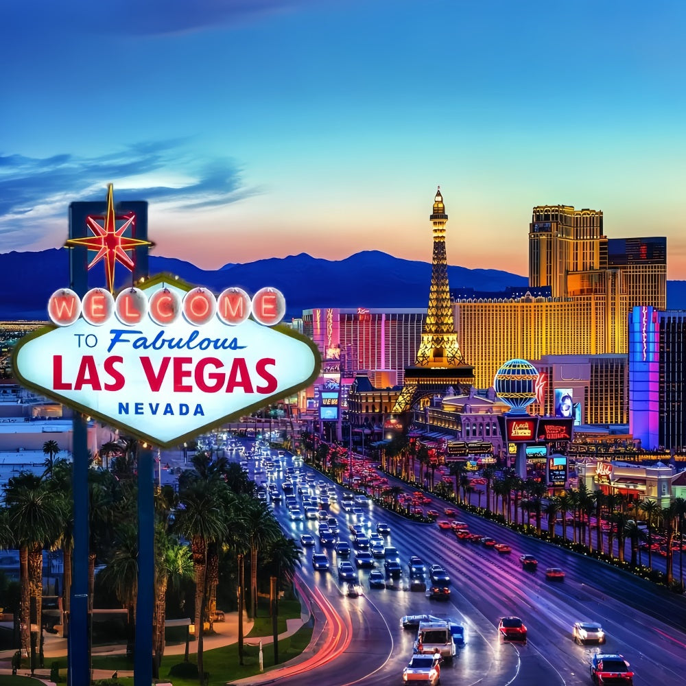 Las Vegas Backdrop Evening Sunset Paris Hotel Welcome to Fabulous Las Vegas Sign CSH58-9