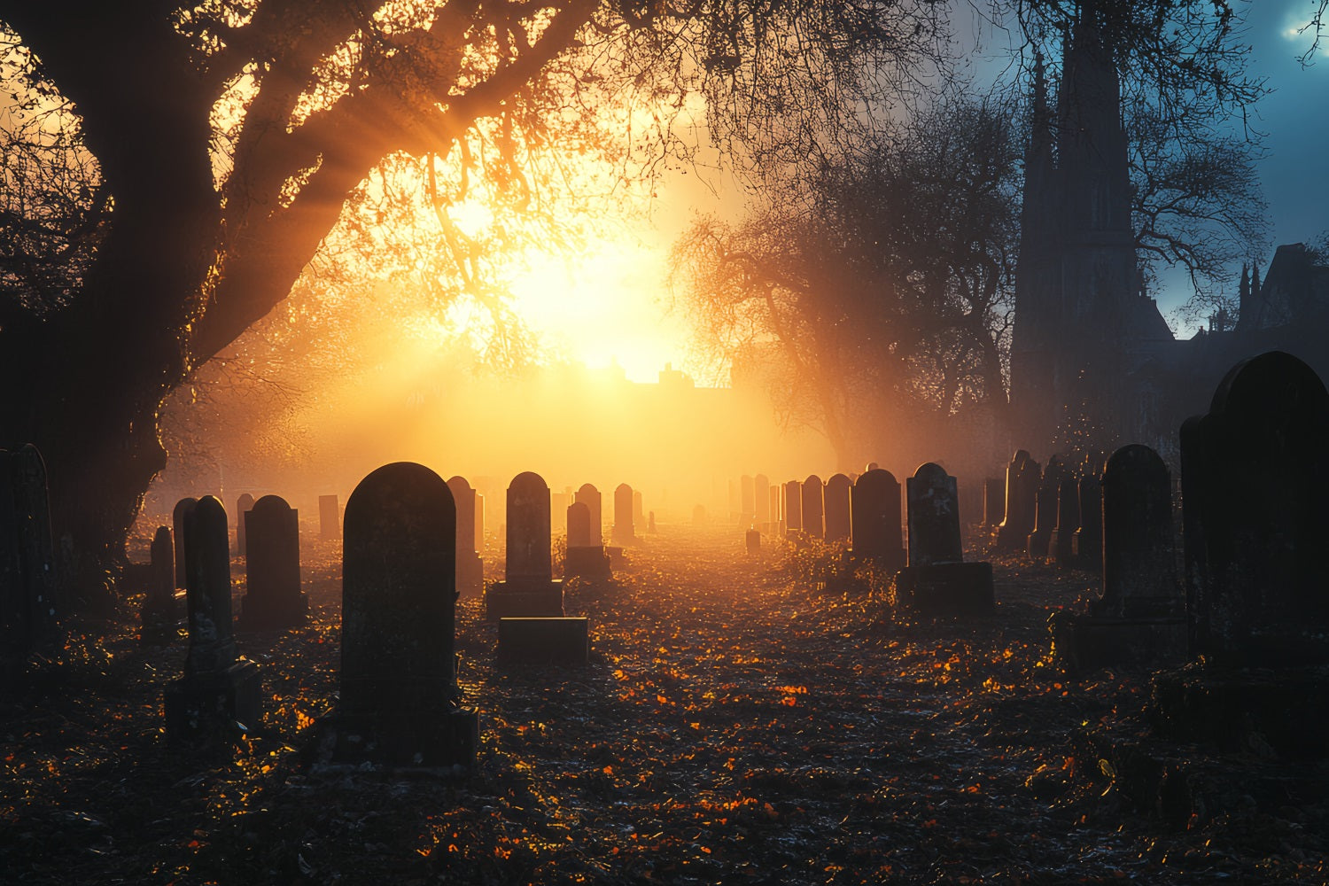Friedhof Backdrop Friedhof Golden Sunset Mist Halloween Studio Hintergrund CSH58-92