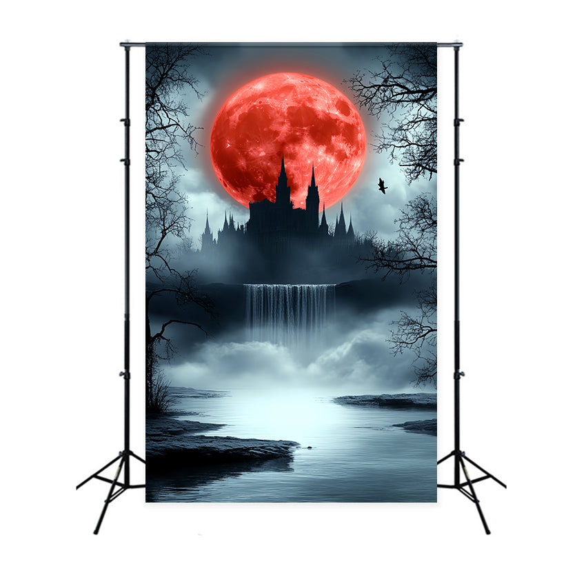 Unheimliches Karmesinrot Mondlicht Schloss Halloween Mond Hintergrund CSH6-111