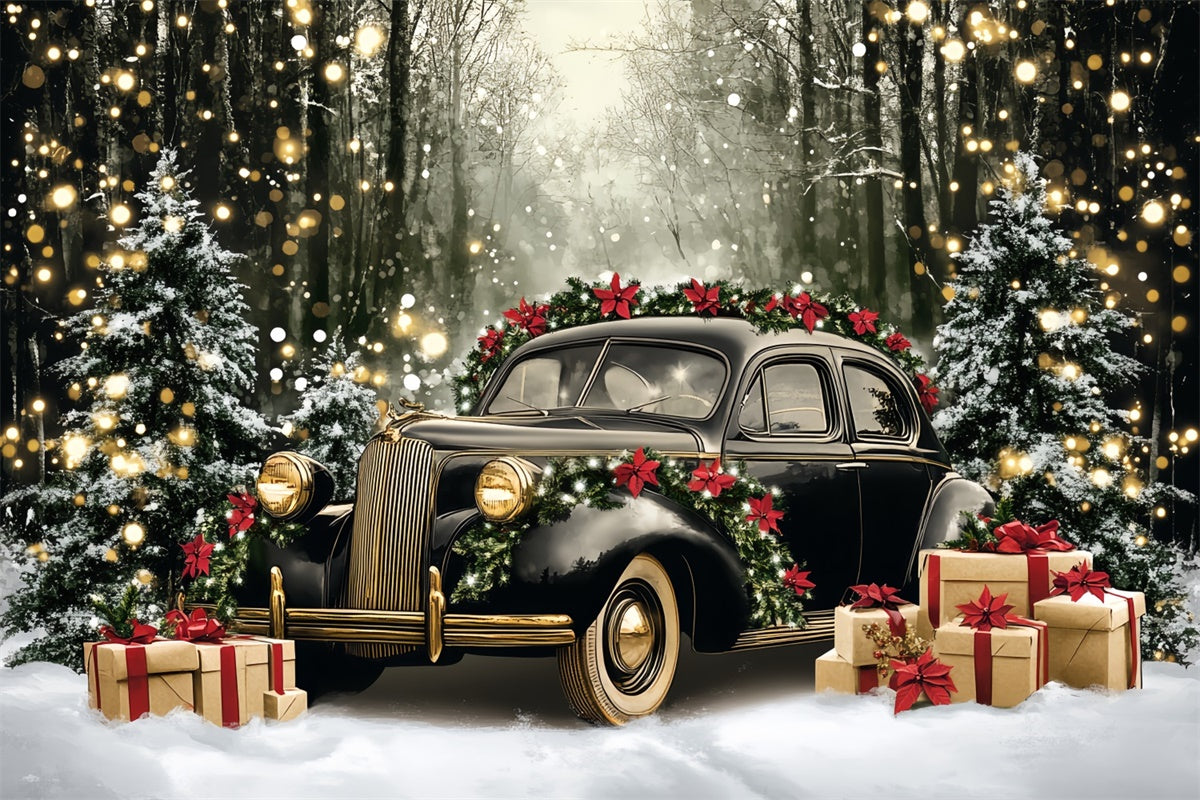 Weihnachten Fotokulissen Vintage Auto Wald Hintergrund CSH6-256