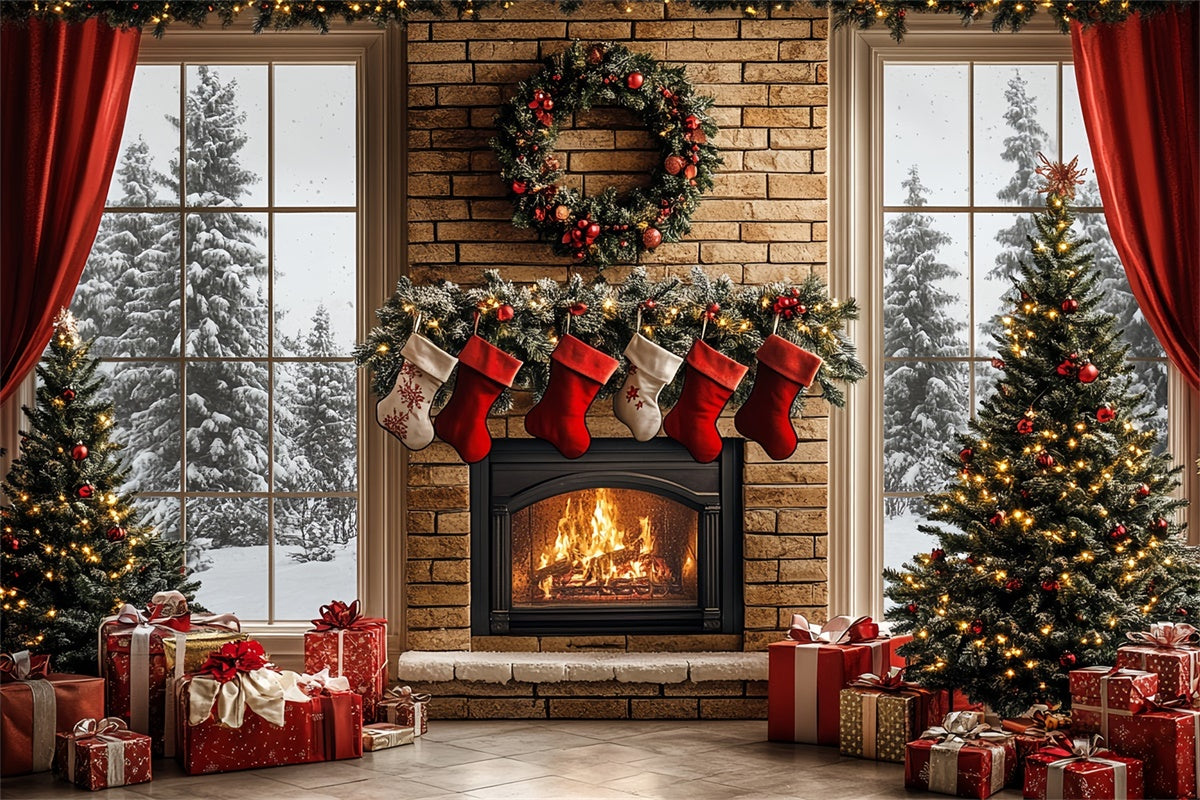 Weihnachten Kamin Backdrop Warm Herd Winter Backdrop CSH6-257