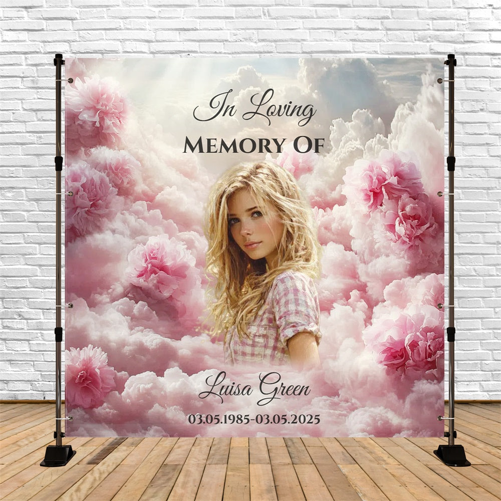 Gedenk-Hintergrund Rosa Pfingstrose Erinnerung Wolken Customized Hintergrund CSH6-341