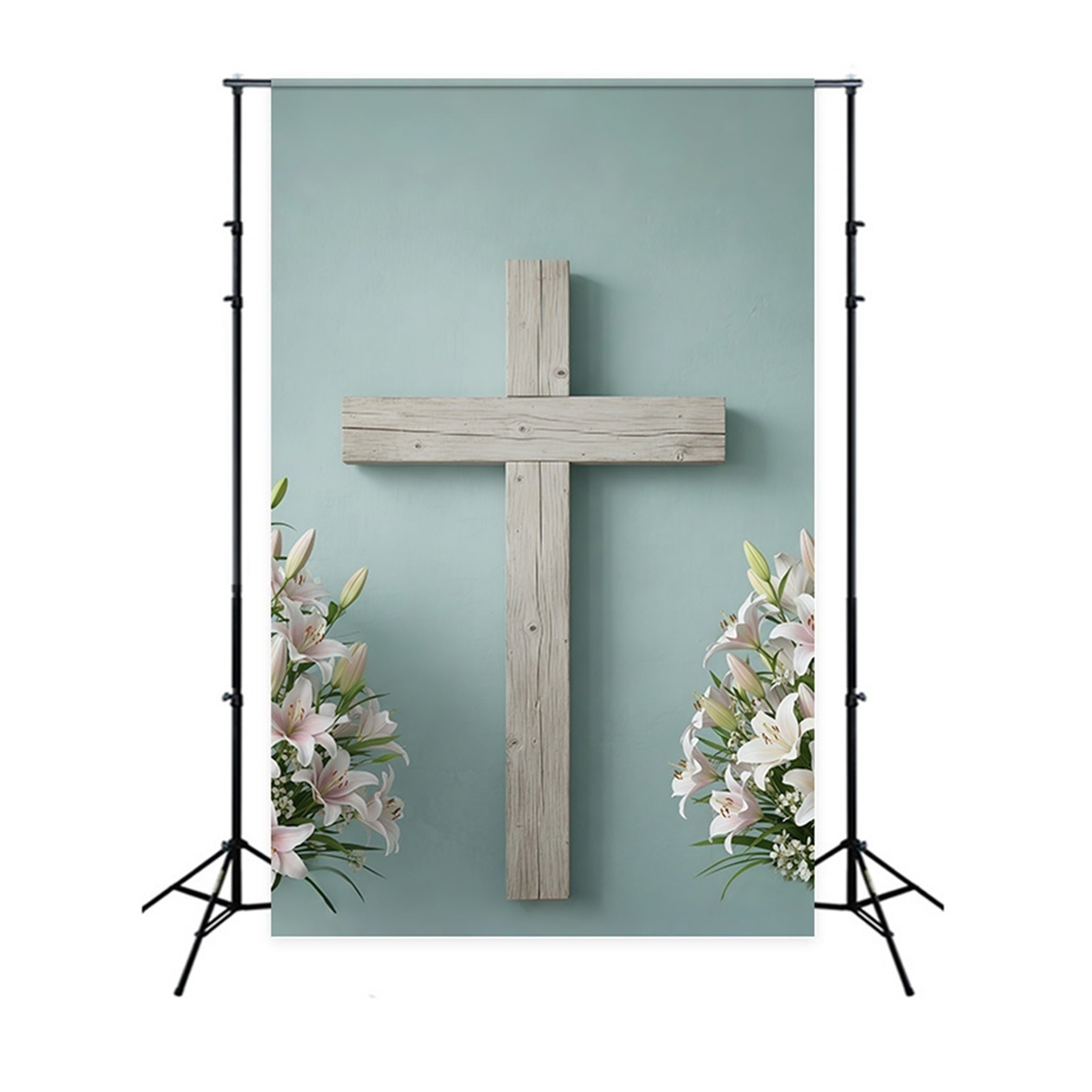 Oster-Fotohintergrund für die Kirche Rustikales Holzkreuz Lilie Oster-Hintergrund für Fotos CSH61-10