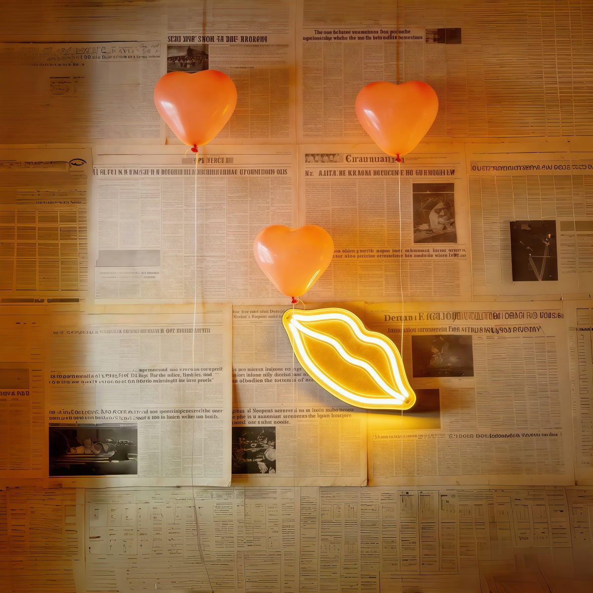 Zeitungs-Valentinstag-Hintergrund Herzballons Neonwand Valentinstag-Hintergrundideen CSH61-110