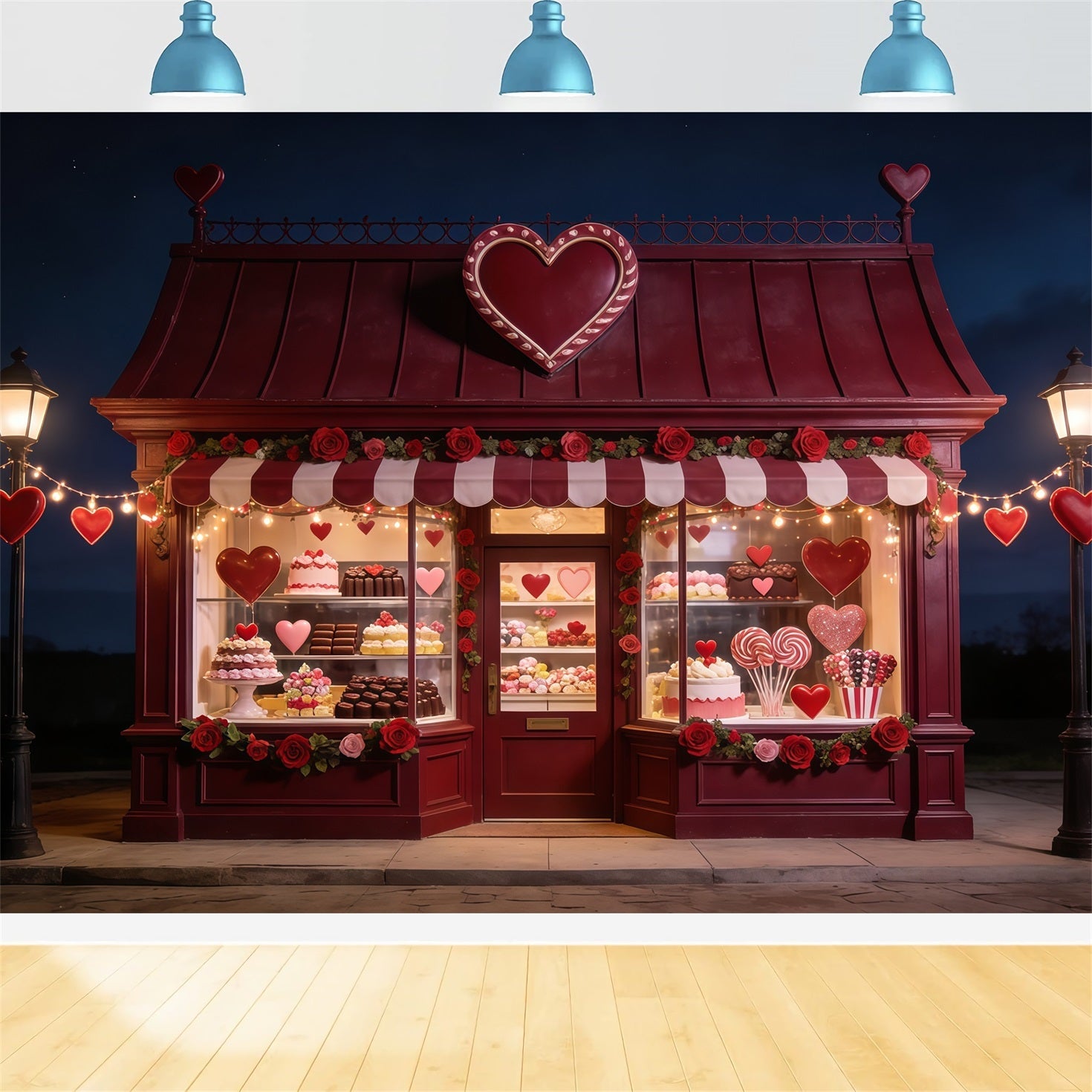 Süßwarenladen-Hintergrund zum Valentinstag Sweetheart Dessert Window Foto-Hintergrund zum Valentinstag CSH61-116