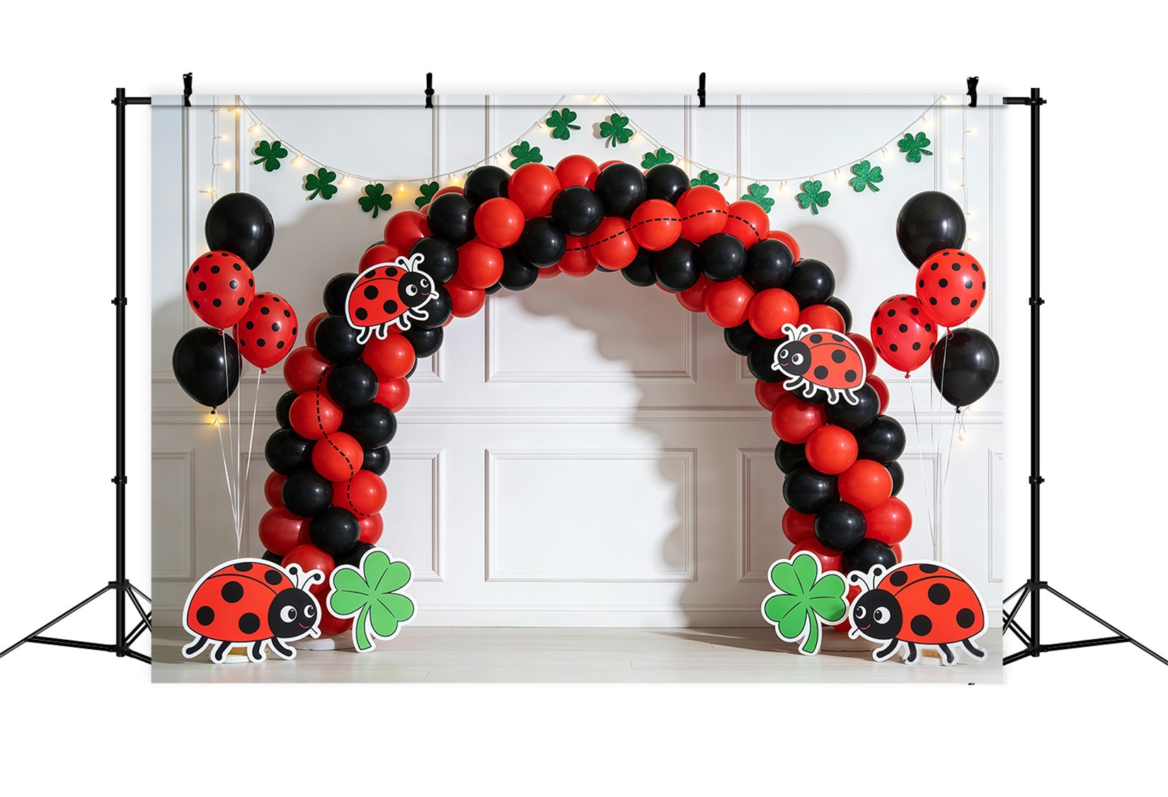 Marienkäfer-Hintergrund Glücksklee-Ballonbogen Frühlingshintergrund für Fotografie CSH61-130