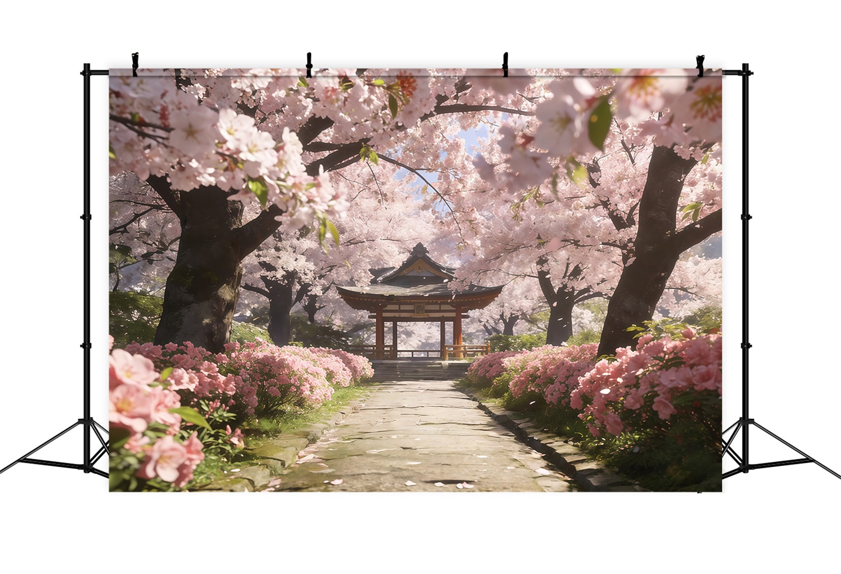 Kirschblütenbaum-Hintergrund Sakura-Weg Ruhiger Pavillon Blumenmuster-Hintergrund CSH61-133