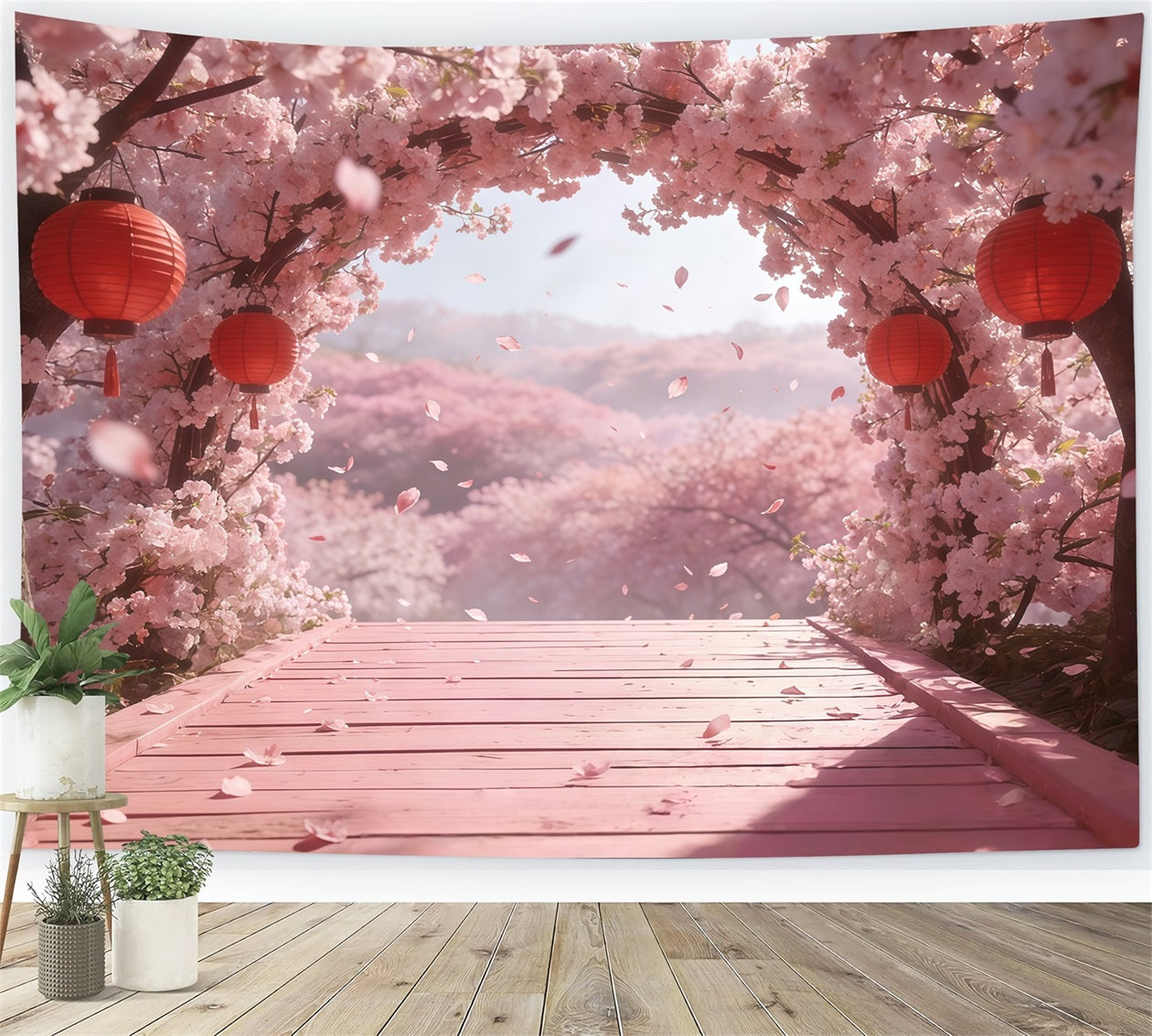 Kirschblüten-Hintergrund Ideen Rosa Blumen Laternenbogen Blumenhintergrund Fotografie CSH61-137