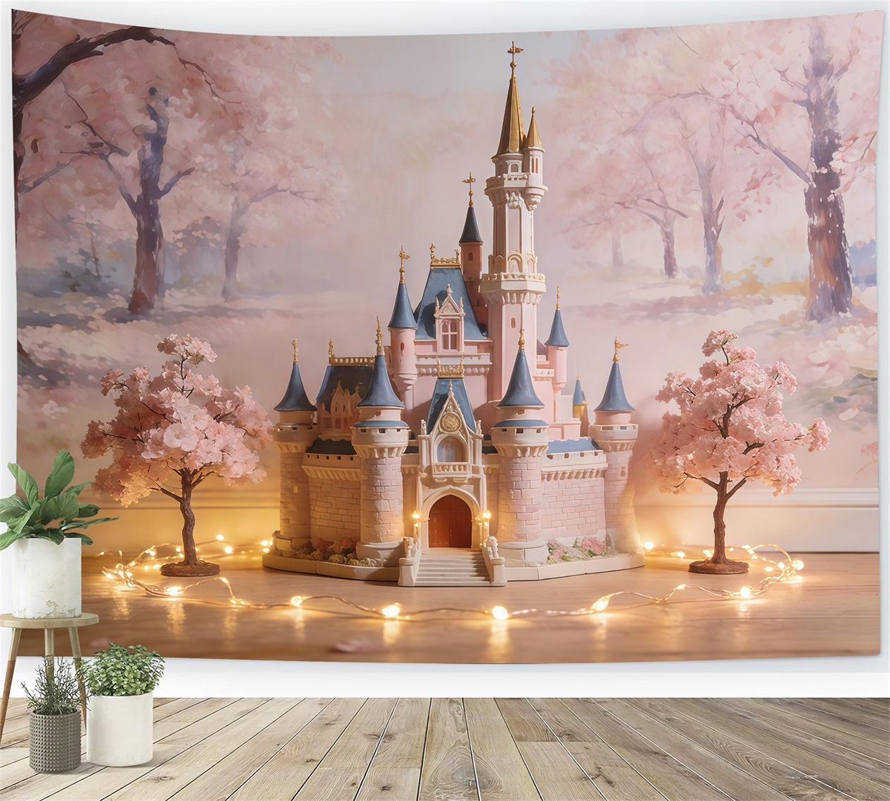 Hintergrund Kirschblüten Märchen Traumhaftes Schloss Blumenbild Hintergrund CSH61-143