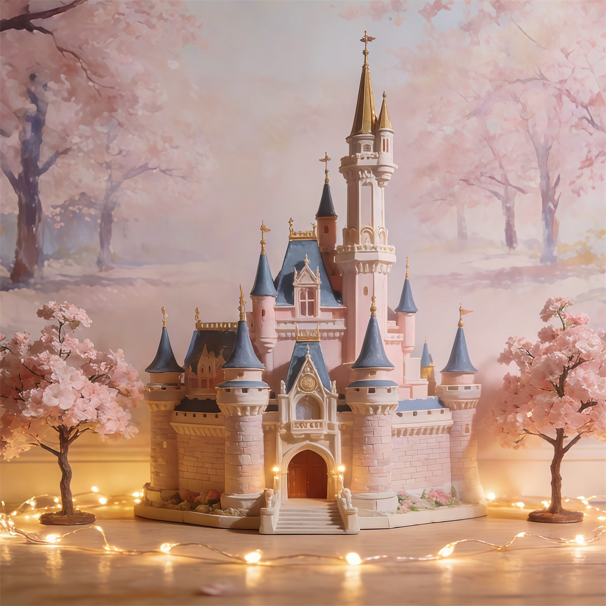 Hintergrund Kirschblüten Märchen Traumhaftes Schloss Blumenbild Hintergrund CSH61-143