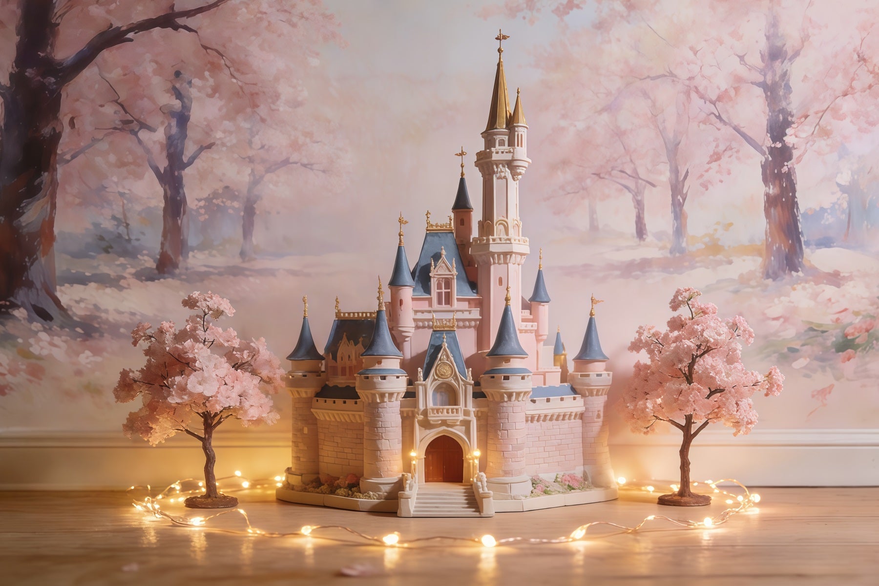 Hintergrund Kirschblüten Märchen Traumhaftes Schloss Blumenbild Hintergrund CSH61-143