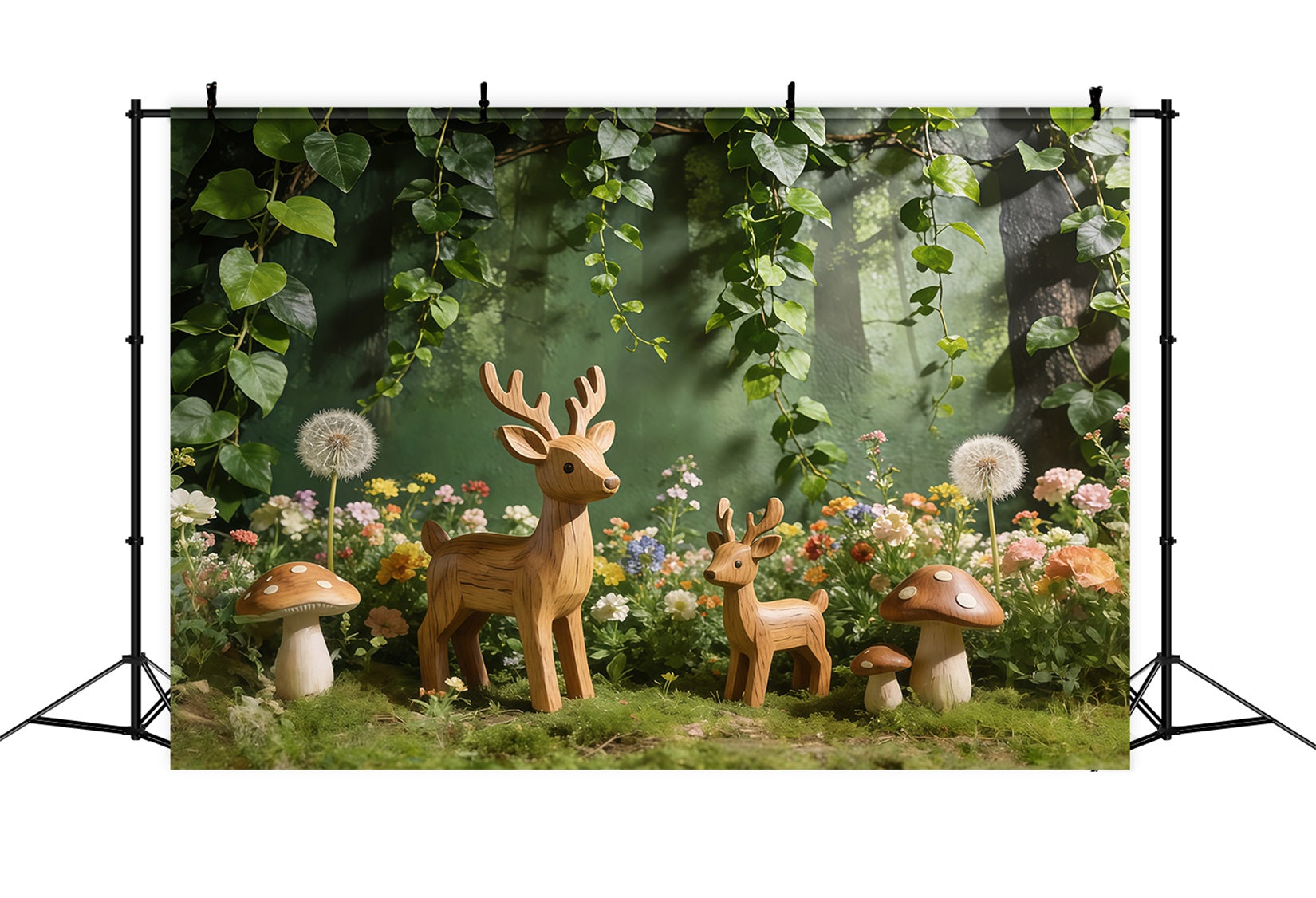 Hintergrund mit Rehen Wald Wald Pilzwiese Frühlingshintergrund Blumen CSH61-145