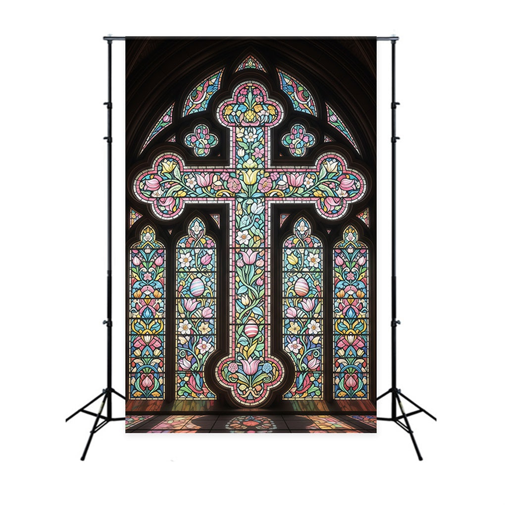 Buntglasfenster-Hintergrund Kathedrale Kreuz Verziert Gotisch Osterhintergründe CSH61-15