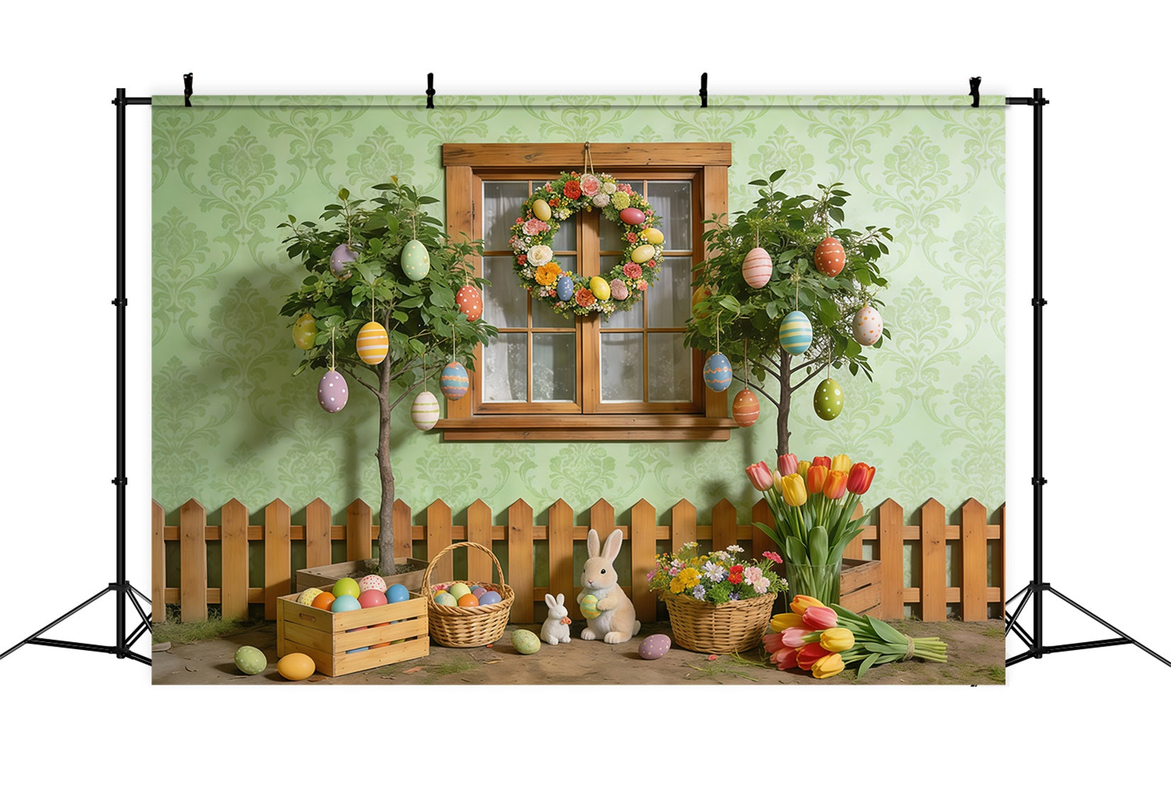 Osterfrühlingshintergrund Gartenfenster Ei Hase Frühlingsfotografie-Hintergründe CSH61-155