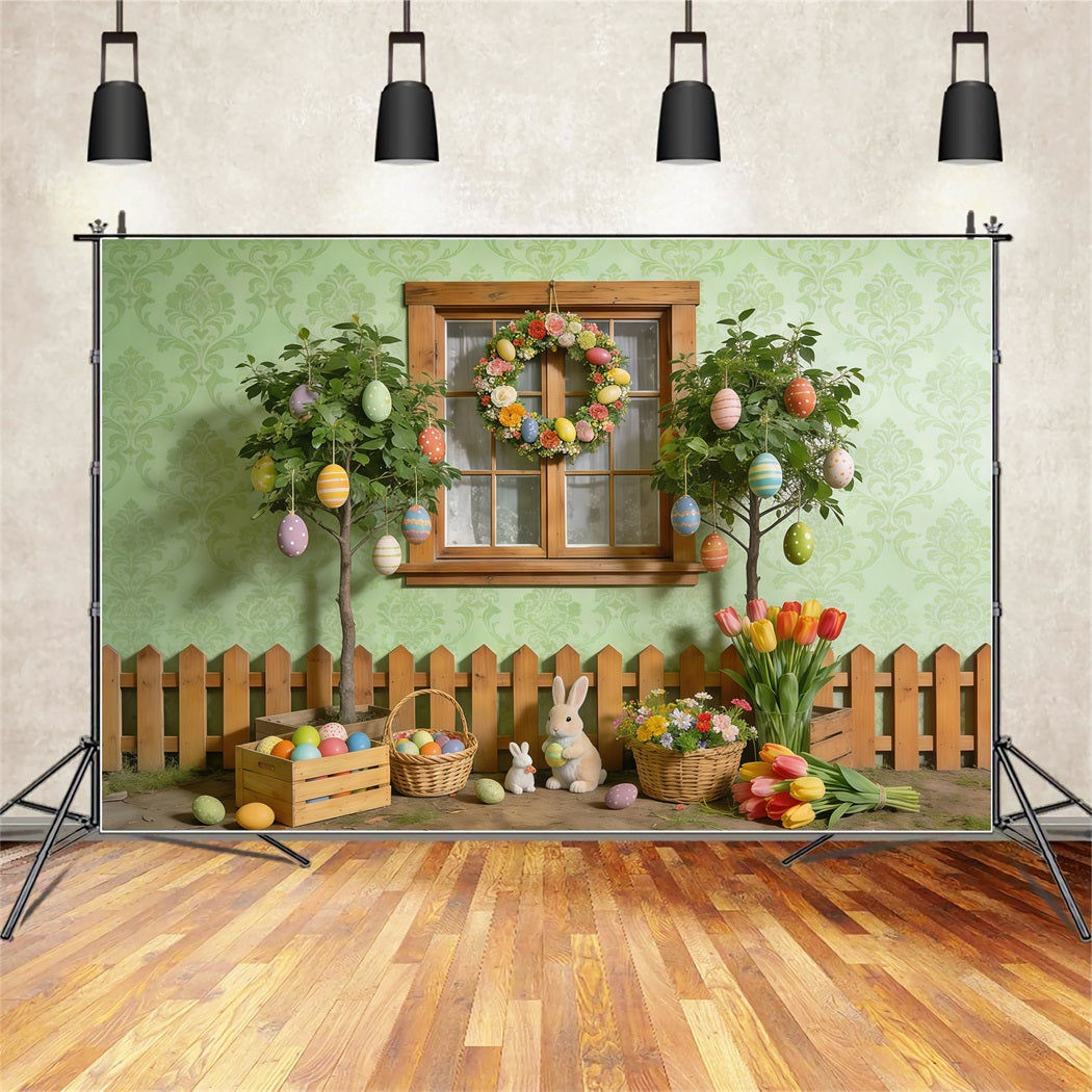 Osterfrühlingshintergrund Gartenfenster Ei Hase Frühlingsfotografie-Hintergründe CSH61-155