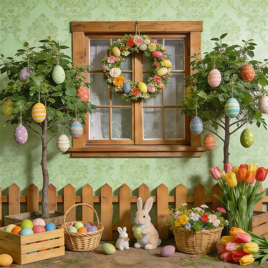 Osterfrühlingshintergrund Gartenfenster Ei Hase Frühlingsfotografie-Hintergründe CSH61-155