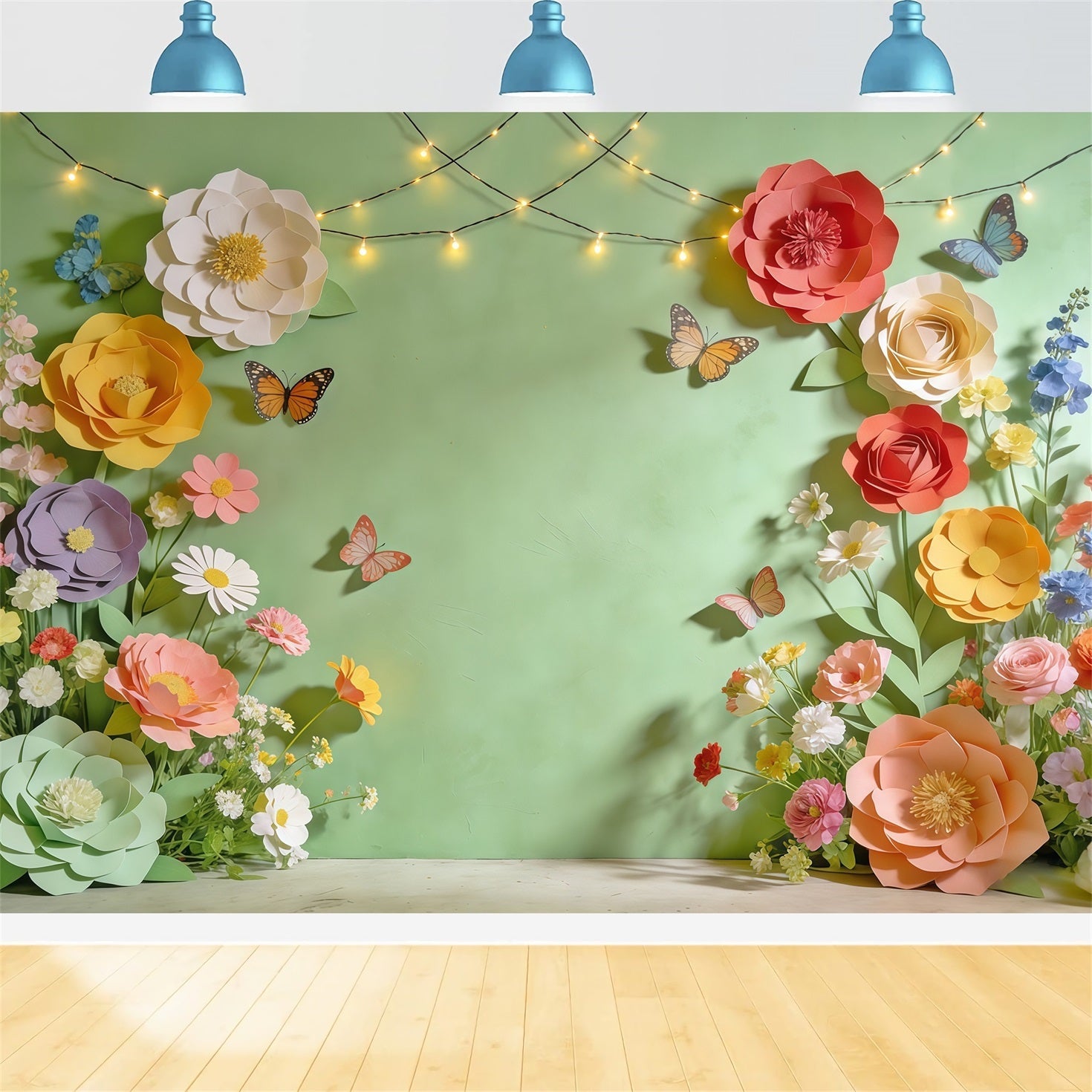 Frühlingspapierblumen-Hintergrund Pastellblumenrahmen Schmetterlingsfotografie-Hintergrund Floral CSH61-161