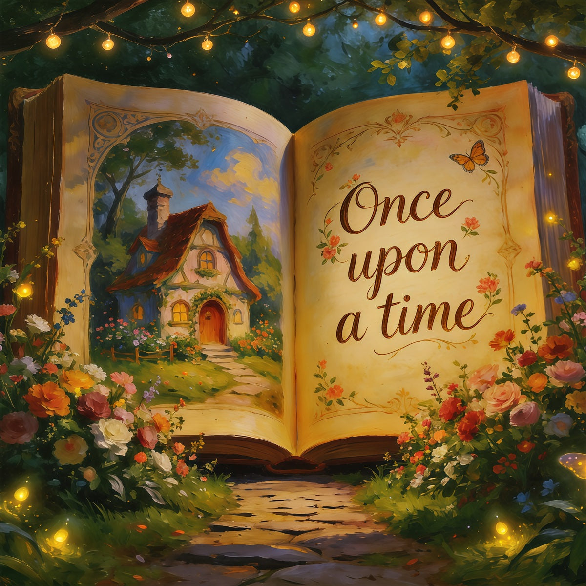 Frühlingsmärchenbuch-Hintergrund Märchenbuch Gartenweg Frühlingshintergründe CSH61-168