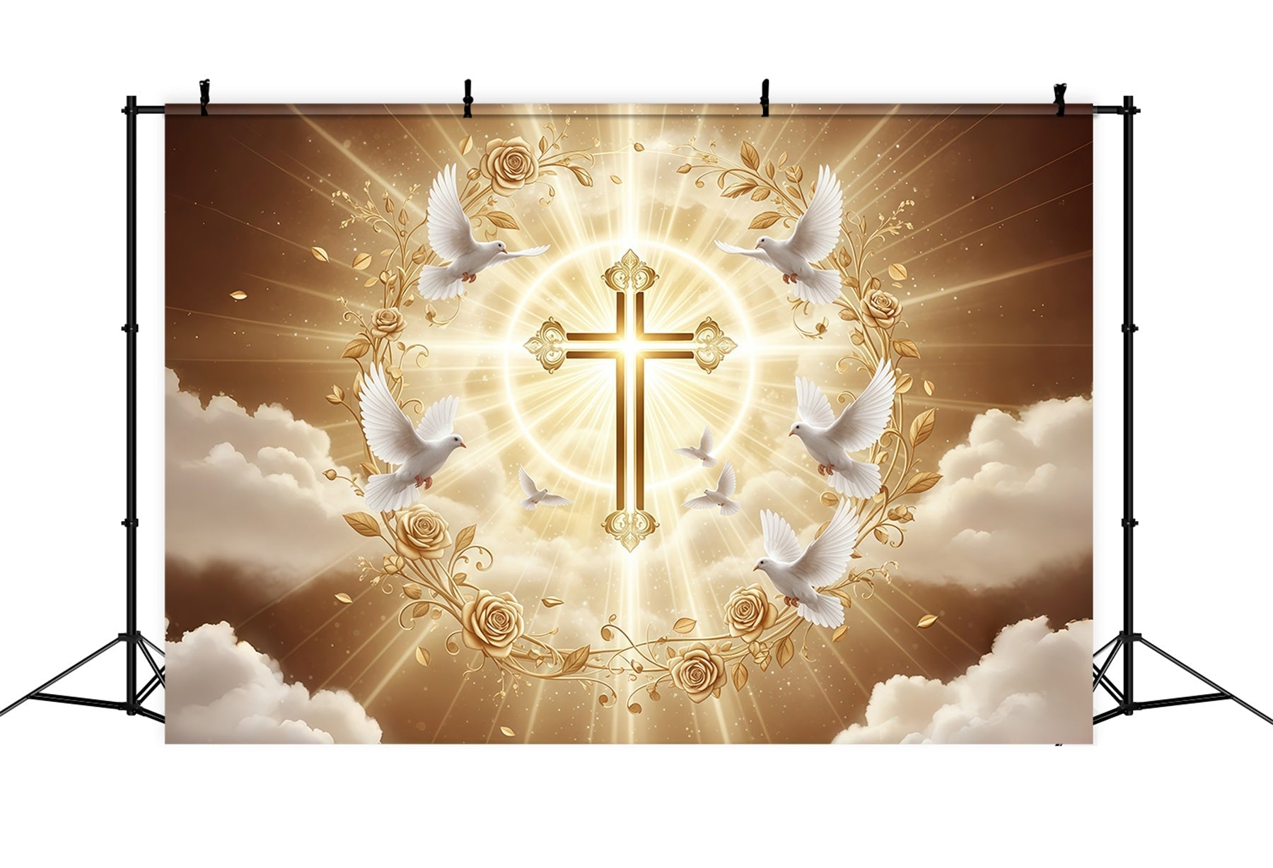 Kirche Osterhintergründe Goldener Glanz Kreuz Singvögel Osterhintergrund Ideen CSH61-18