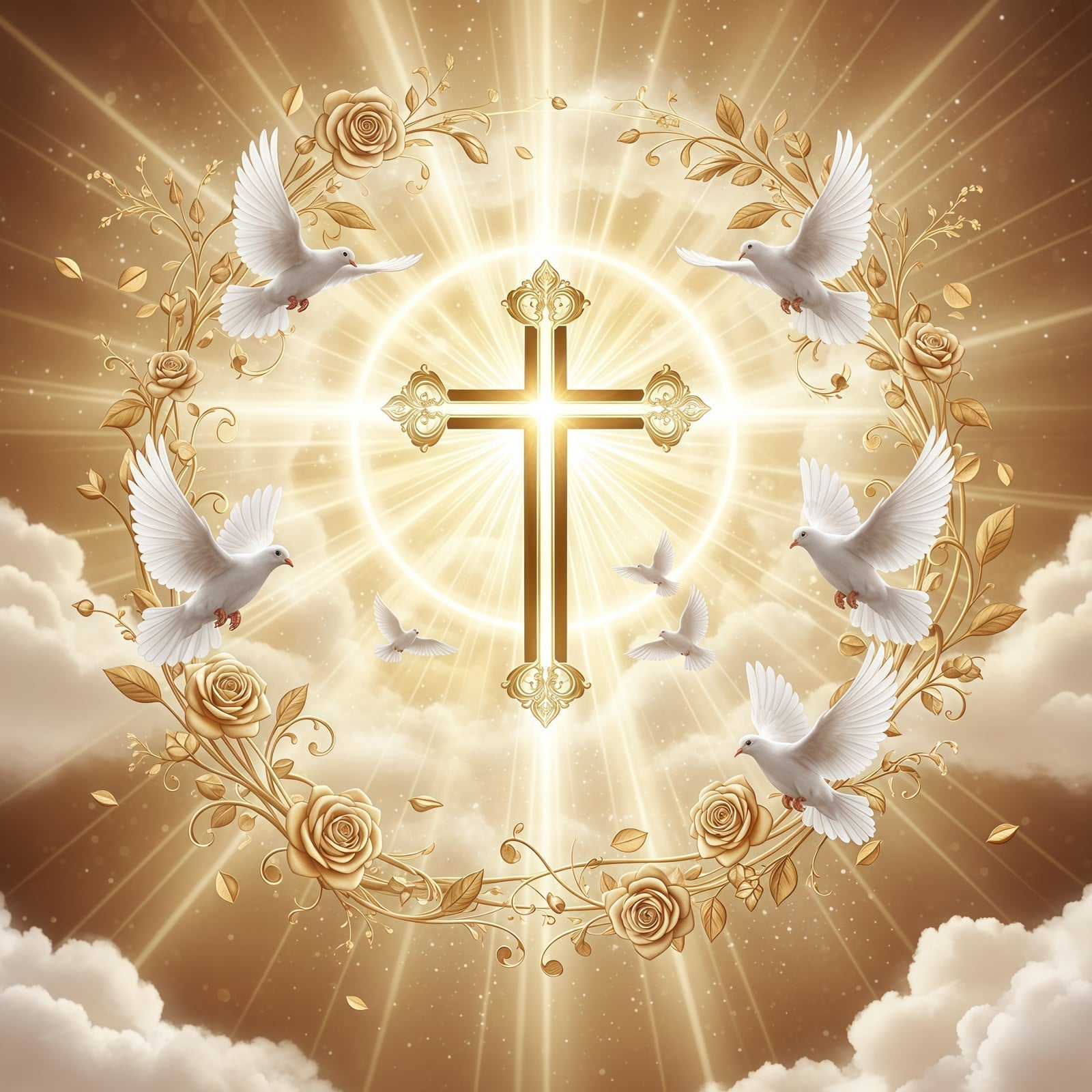 Kirche Osterhintergründe Goldener Glanz Kreuz Singvögel Osterhintergrund Ideen CSH61-18