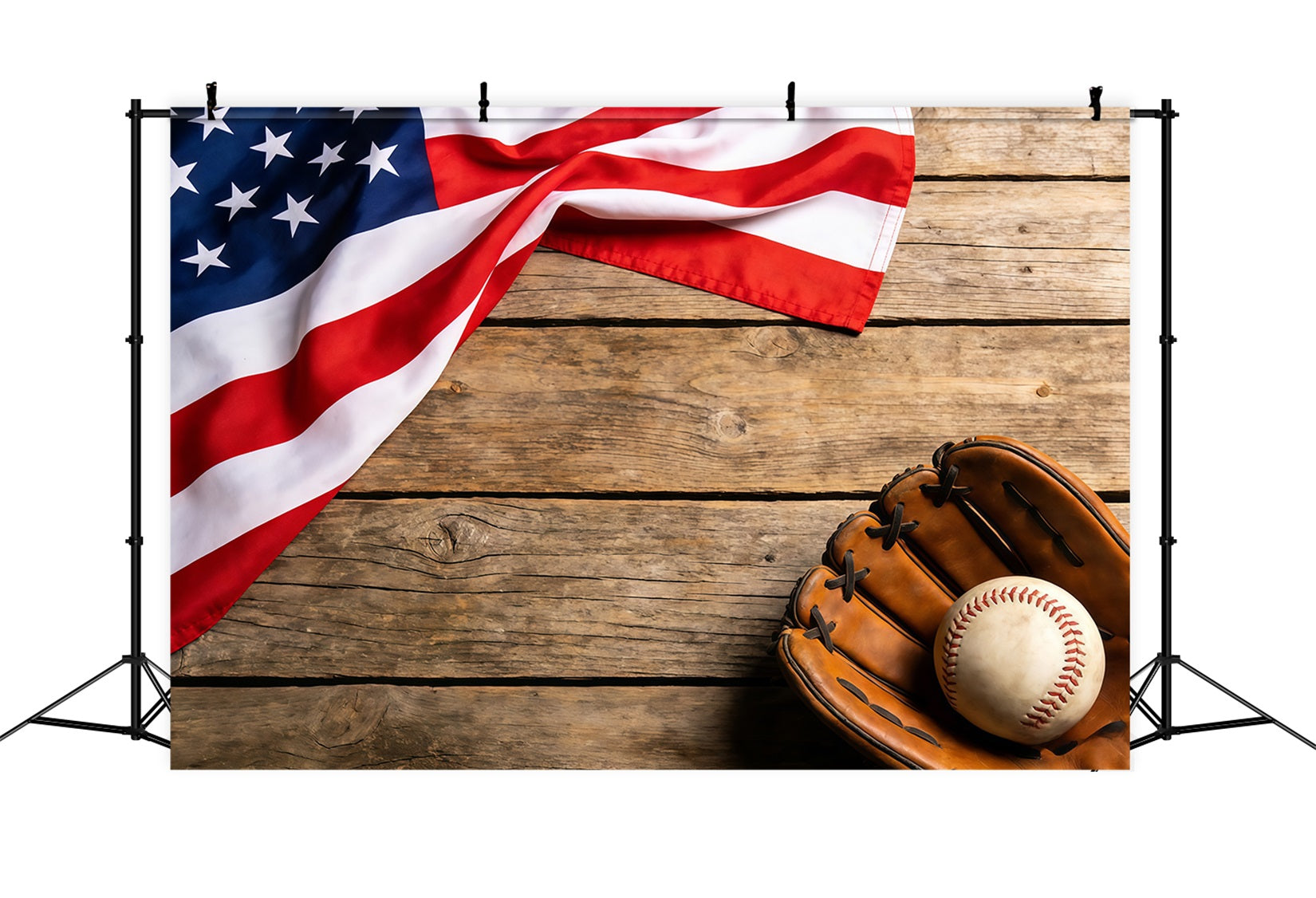Baseball-Fotografie-Hintergrund Patriotische Flagge Handschuh Holz Sport-Foto-Hintergrund CSH61-186