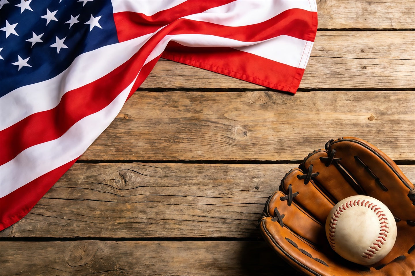 Baseball-Fotografie-Hintergrund Patriotische Flagge Handschuh Holz Sport-Foto-Hintergrund CSH61-186