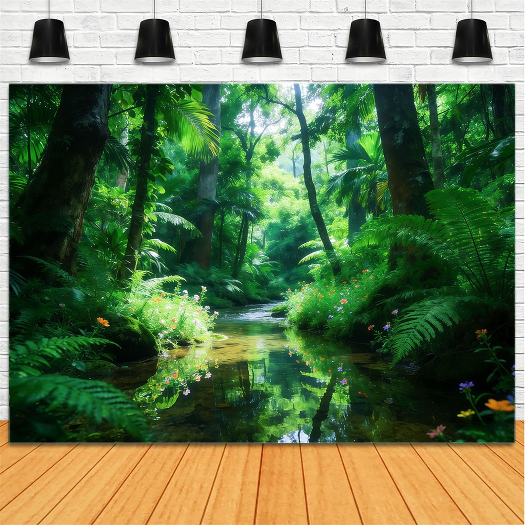 Regenwald-Hintergrund Smaragdgrüner Bach Dschungel Licht Wald-Hintergrund Fotografie CSH61-198