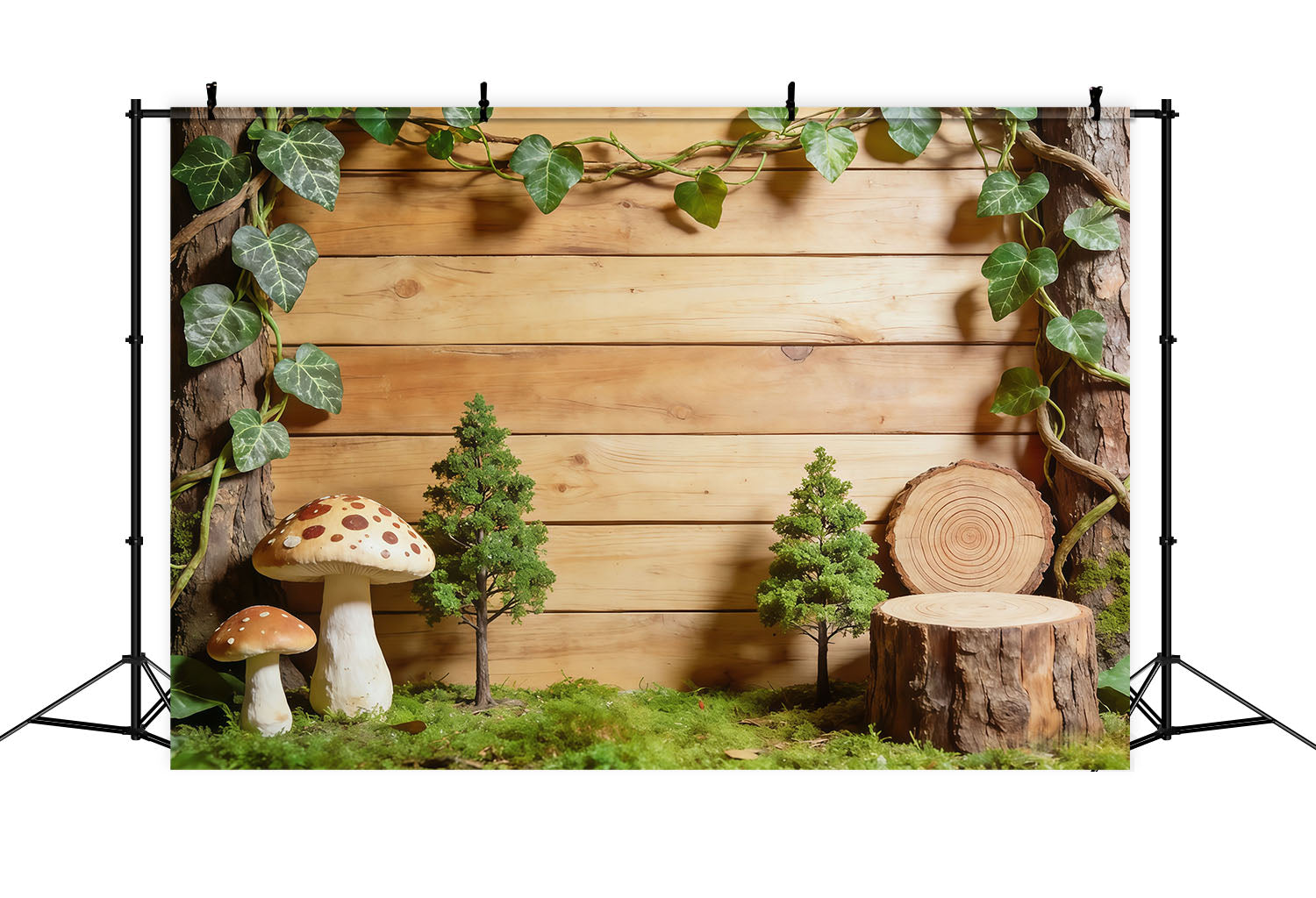 Waldhintergrund Rustikales Holz Efeu-Display Wald-Fotokabinenhintergrund CSH61-205