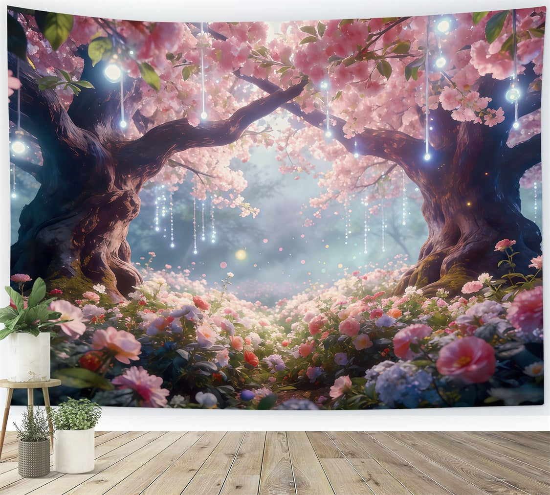 Dämmerungswald-Hintergrund Blush Blossom Light Canopy Wald-Hintergrund Fotografie CSH61-206