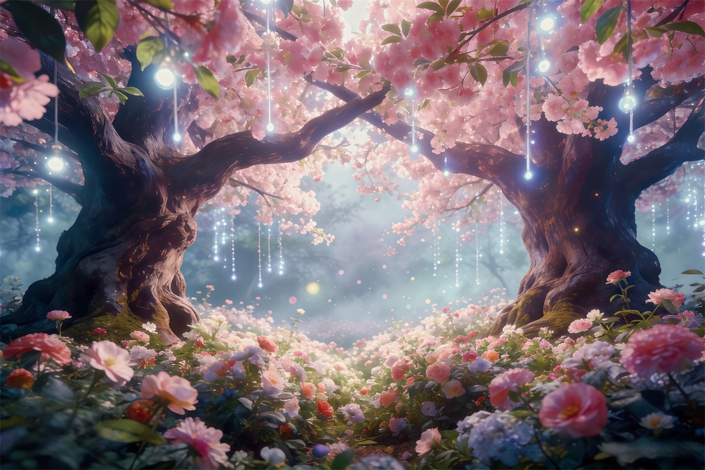 Dämmerungswald-Hintergrund Blush Blossom Light Canopy Wald-Hintergrund Fotografie CSH61-206