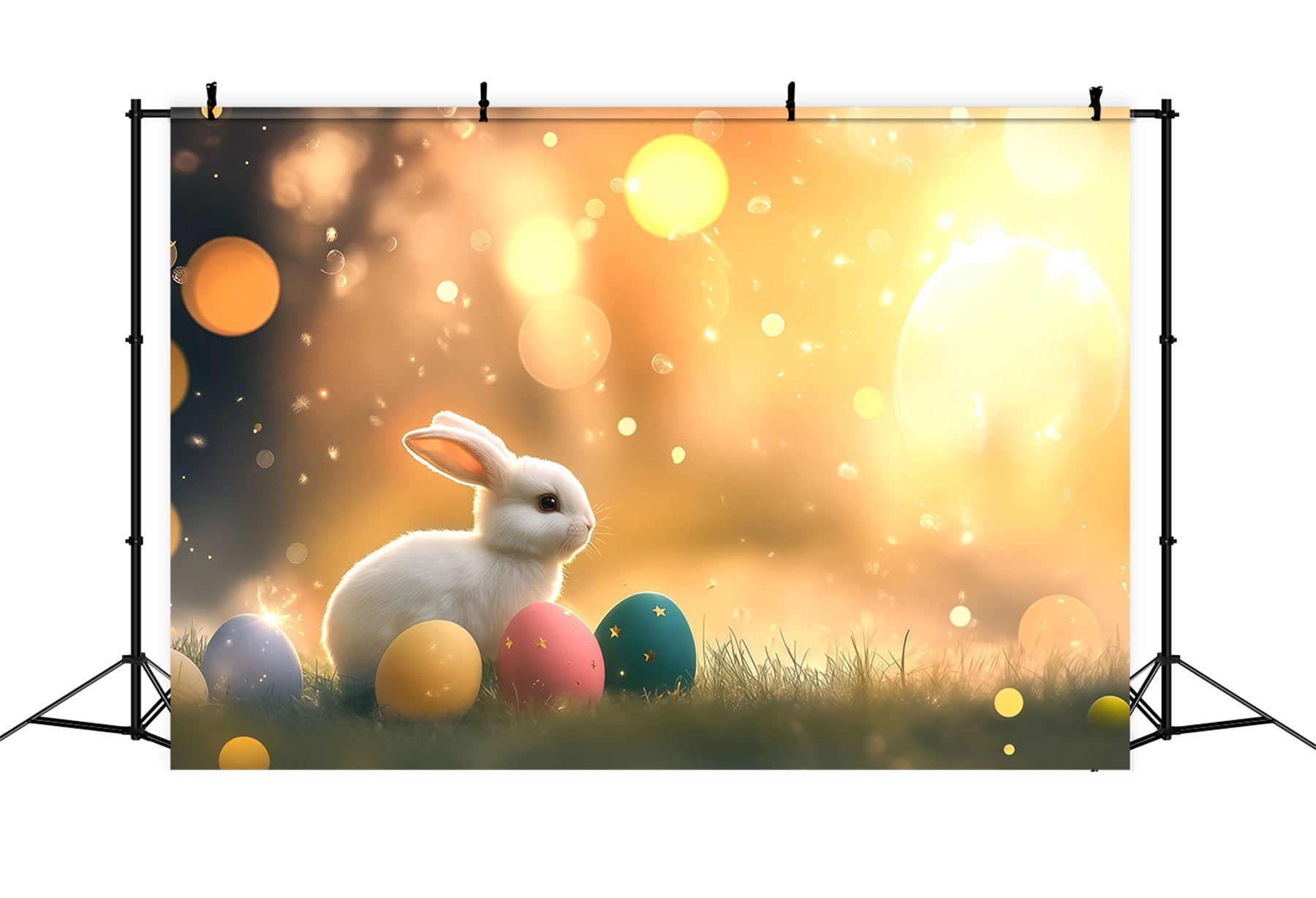 Osterhasen-Hintergrund Warmes Sonnenlicht Glanz Eier Bokeh Oster-Fotohintergrund CSH61-21